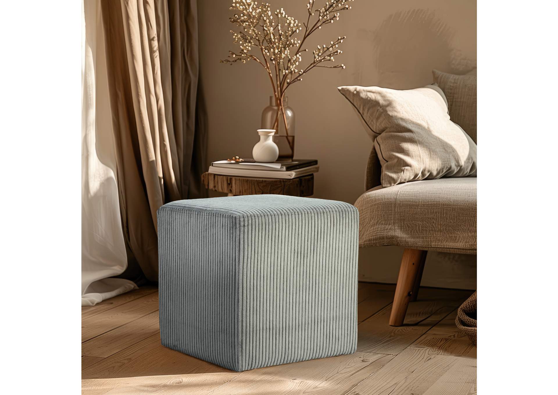 Roy Grey Microsuede Fabric Ottoman - Stool,Meridian Furniture