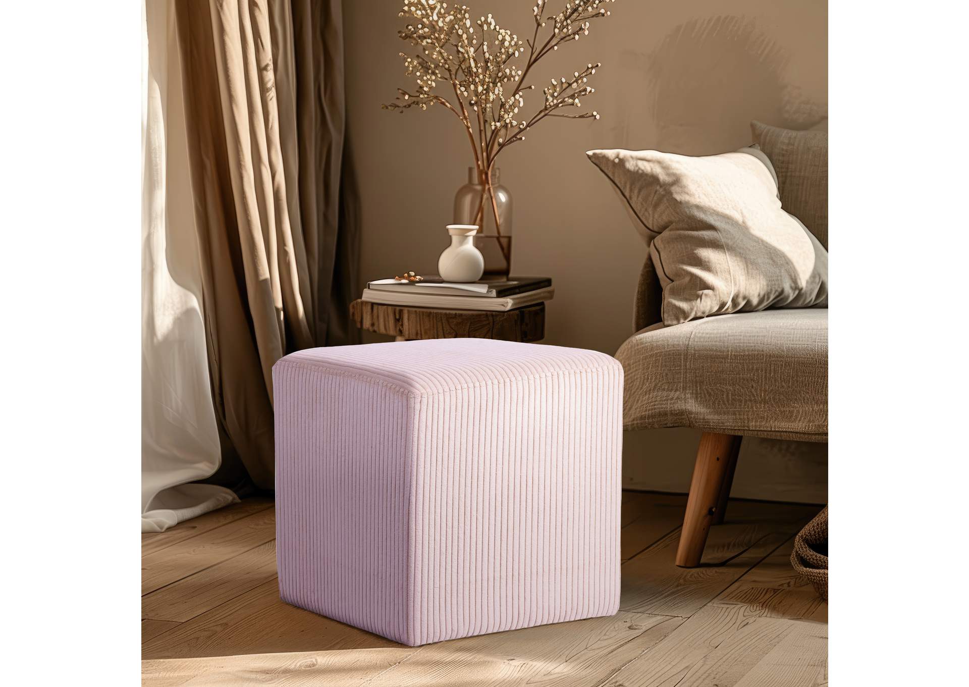 Roy Pink Microsuede Fabric Ottoman - Stool,Meridian Furniture