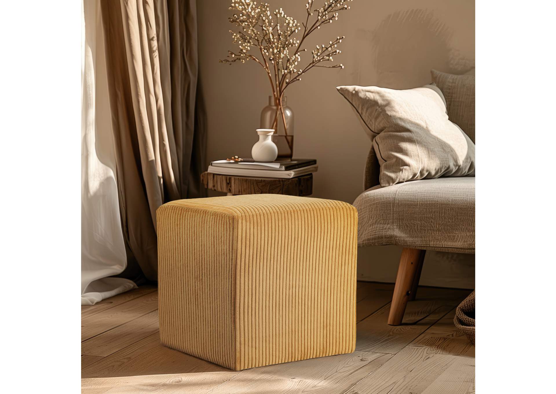 Roy Yellow Microsuede Fabric Ottoman - Stool,Meridian Furniture