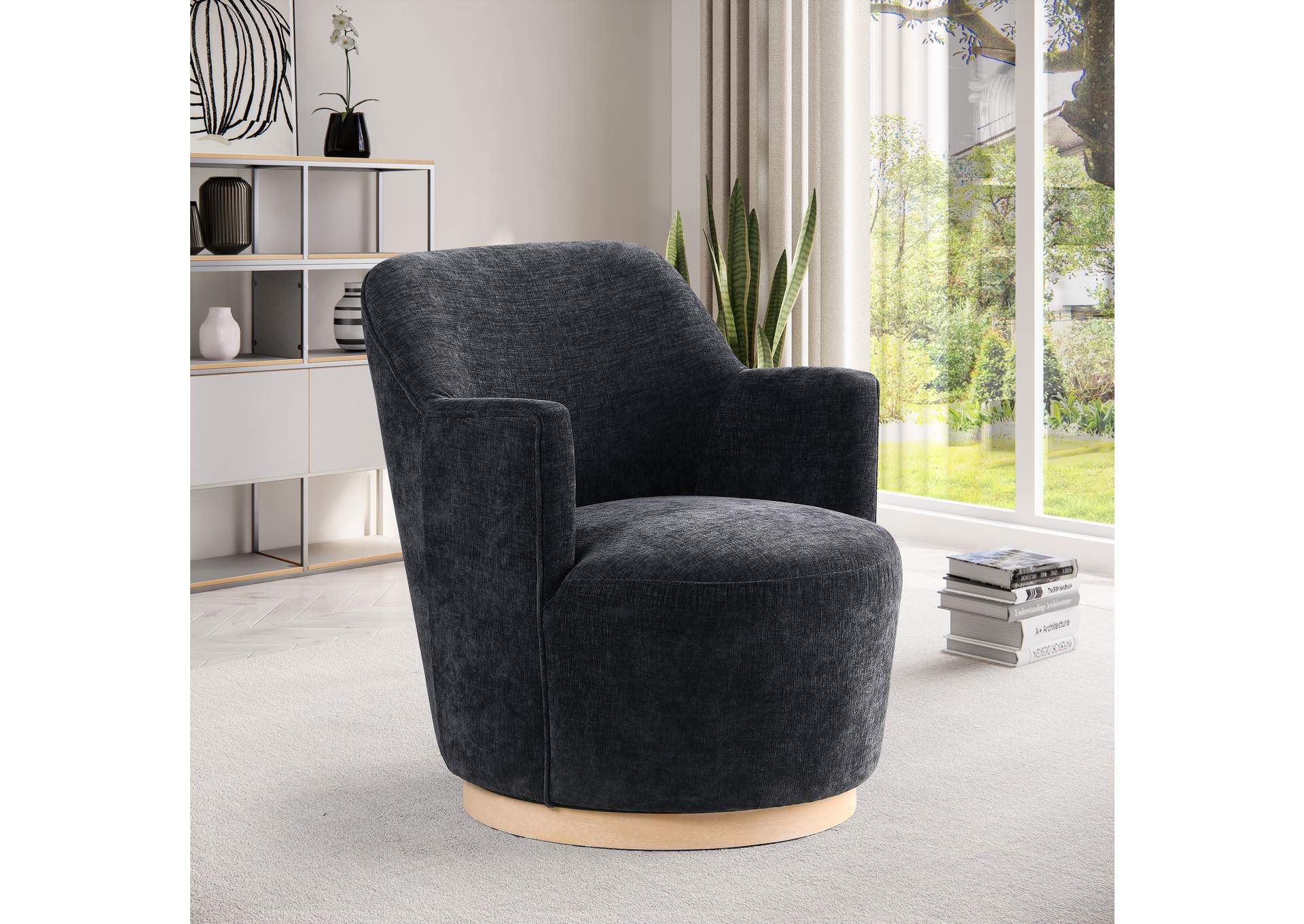 Clarita Black Chenille Fabric Swivel Accent Chair,Meridian Furniture
