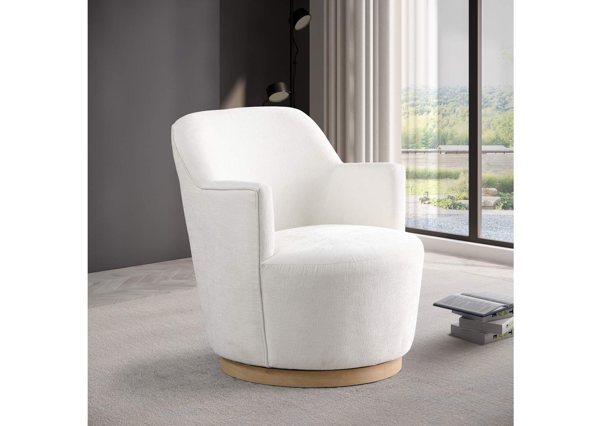 Clarita Cream Chenille Fabric Swivel Accent Chair,Meridian Furniture