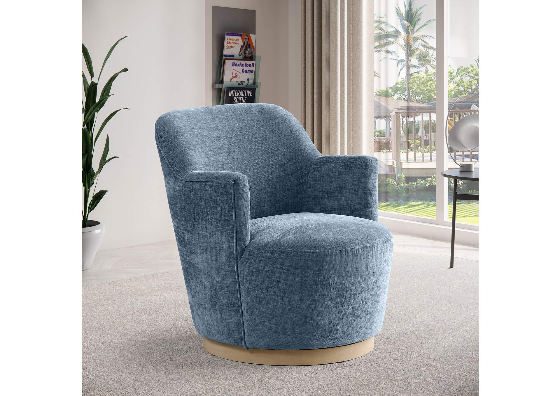 Clarita Light Blue Chenille Fabric Swivel Accent Chair,Meridian Furniture