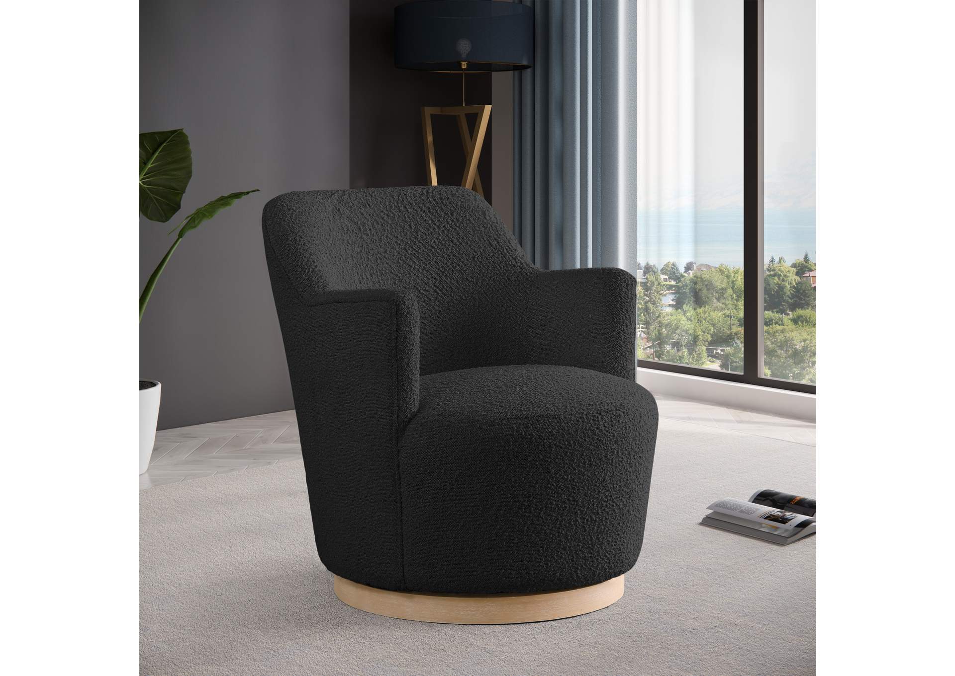Clarita Black Boucle Fabric Swivel Accent Chair,Meridian Furniture