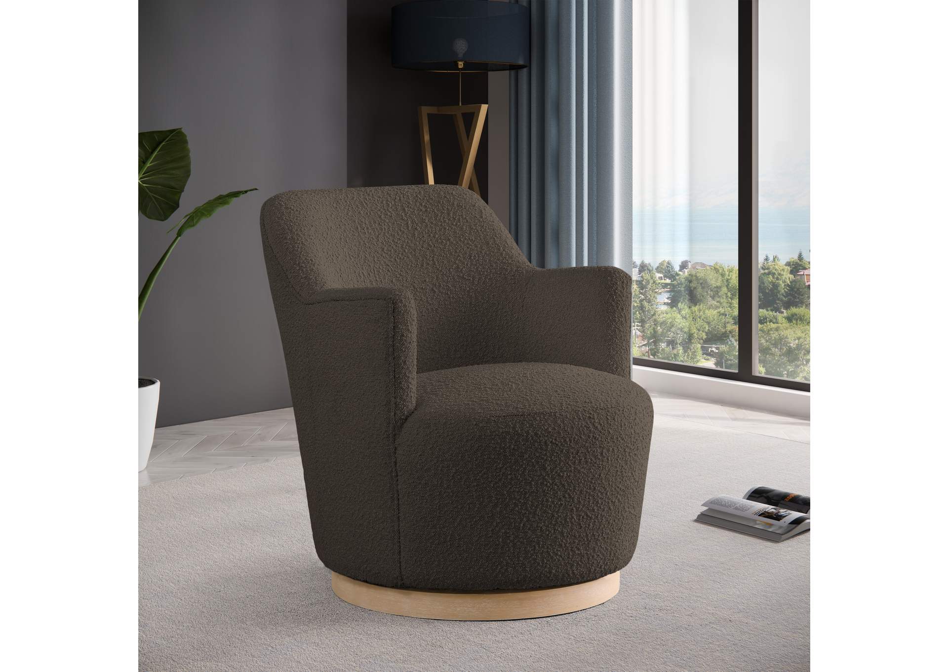 Clarita Brown Boucle Fabric Swivel Accent Chair,Meridian Furniture