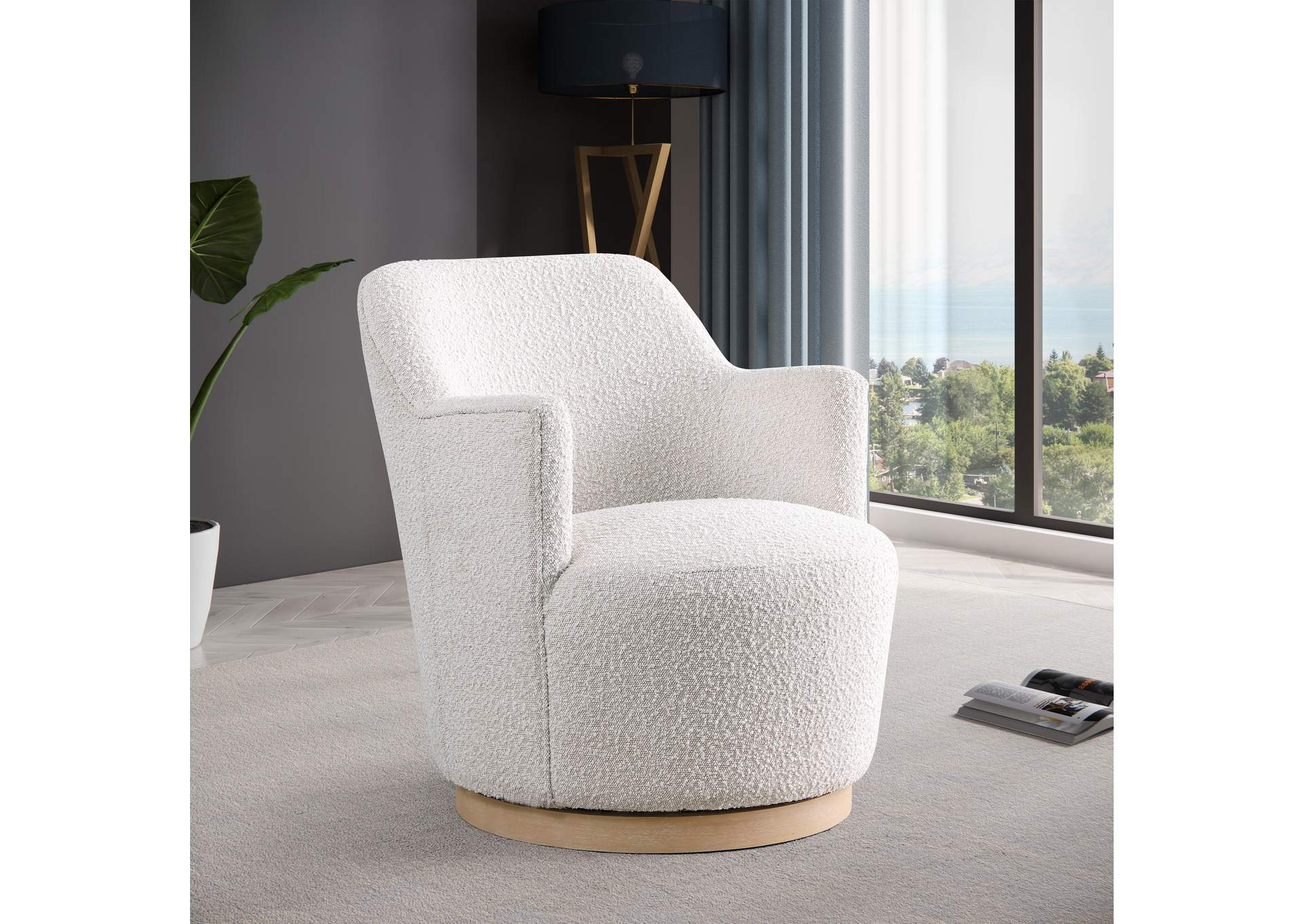 Clarita Cream Boucle Fabric Swivel Accent Chair,Meridian Furniture