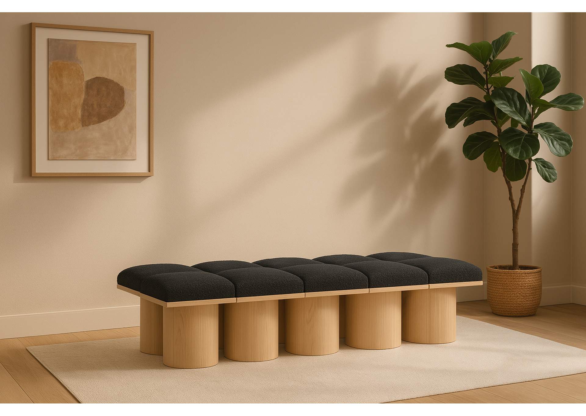 Pavilion Black Boucle Fabric Bench,Meridian Furniture