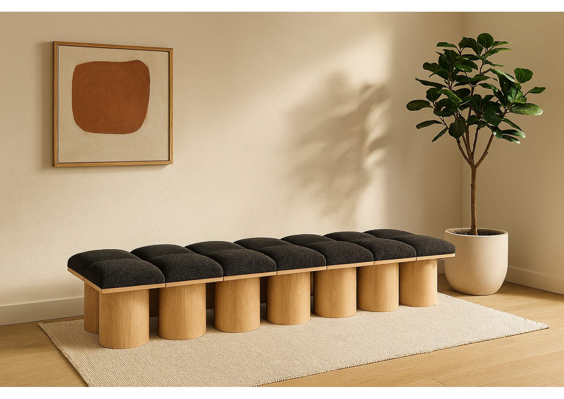 Pavilion Black Boucle Fabric Bench,Meridian Furniture