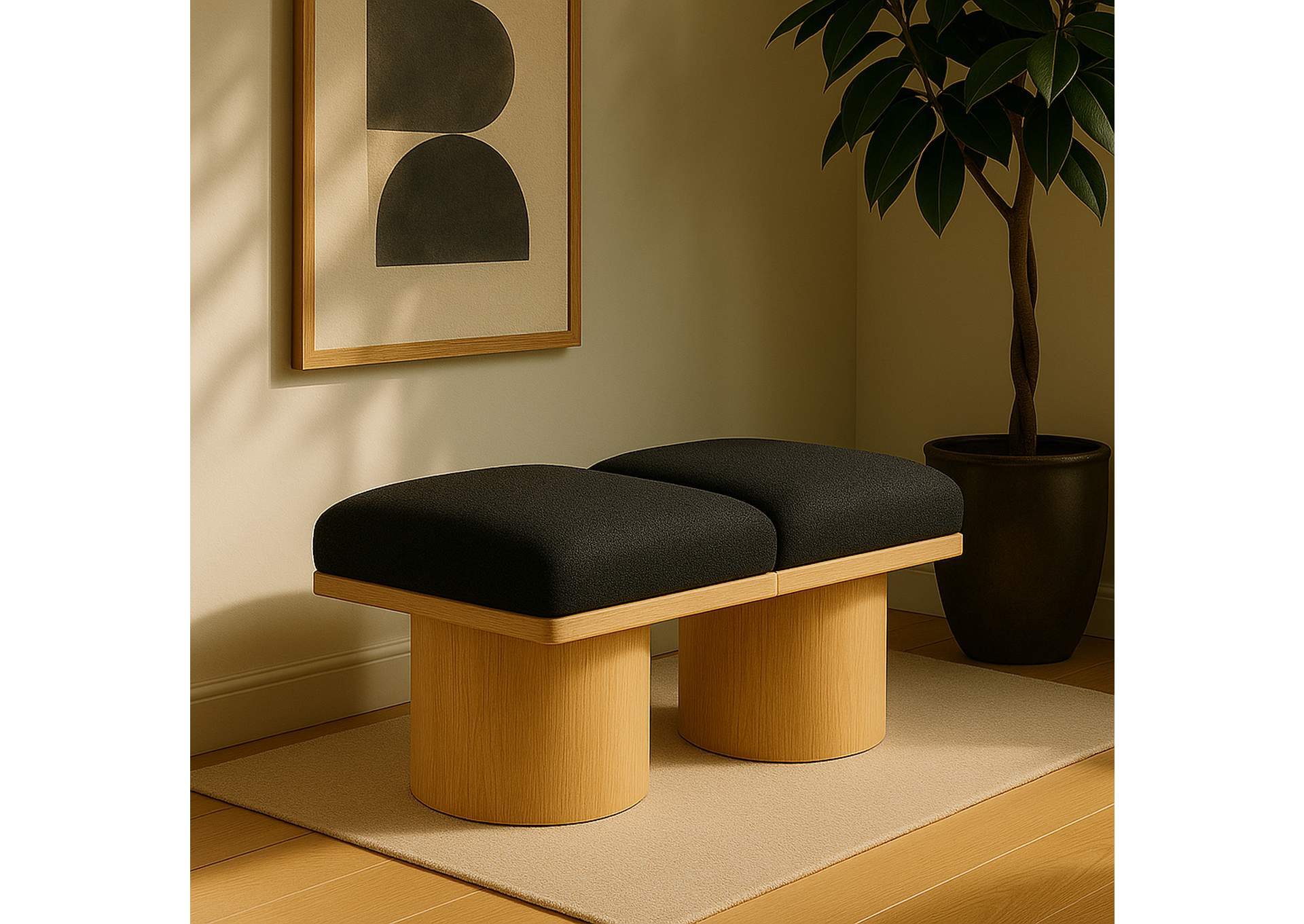 Pavilion Black Boucle Fabric Bench,Meridian Furniture