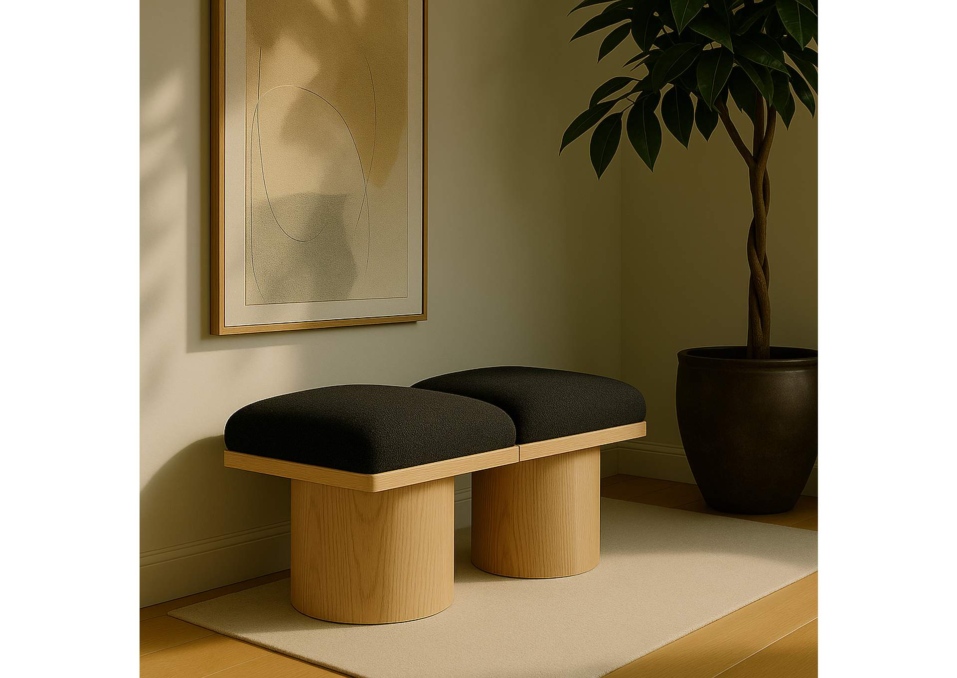 Pavilion Black Boucle Fabric Bench,Meridian Furniture