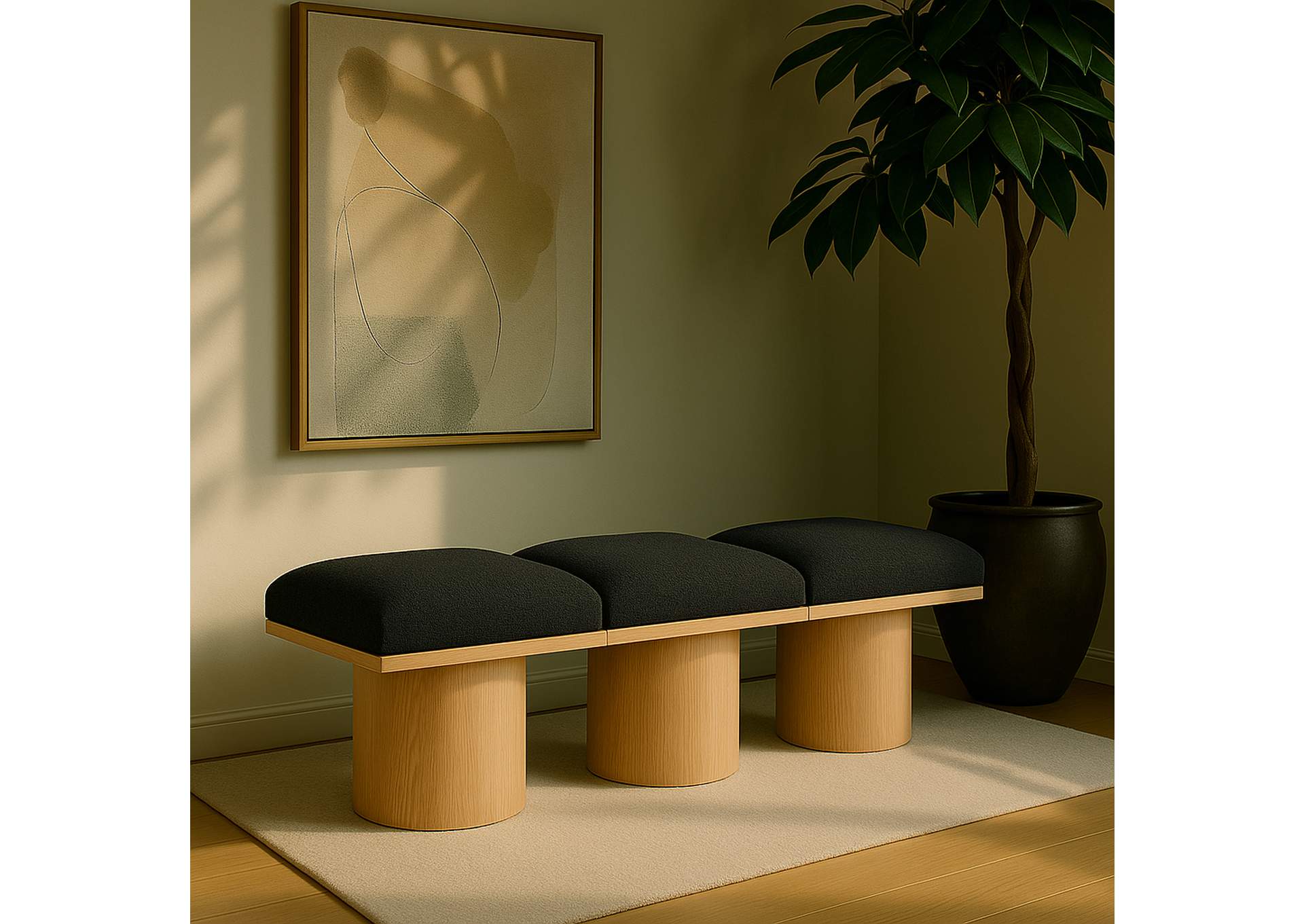 Pavilion Black Boucle Fabric Bench,Meridian Furniture