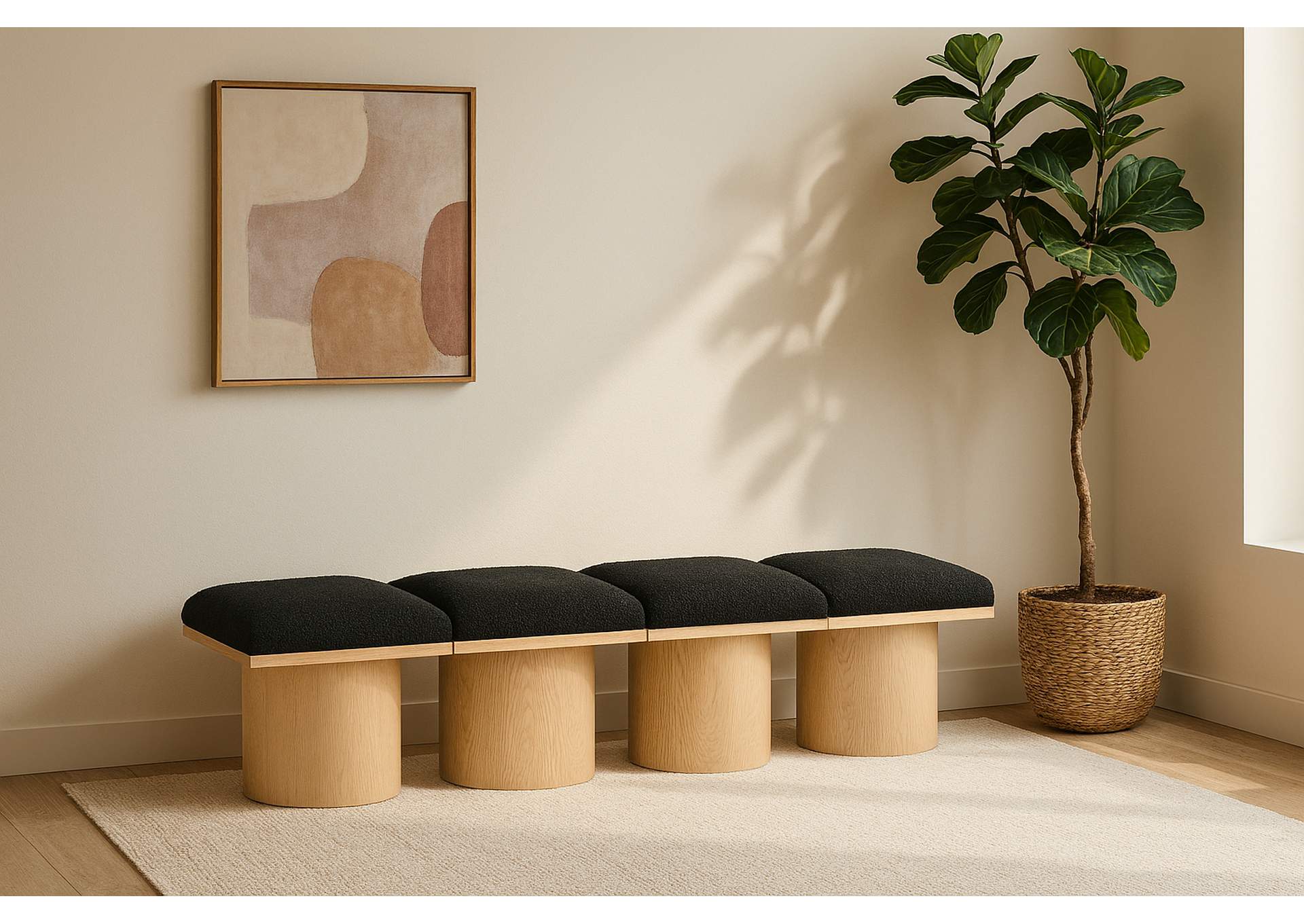 Pavilion Black Boucle Fabric Bench,Meridian Furniture