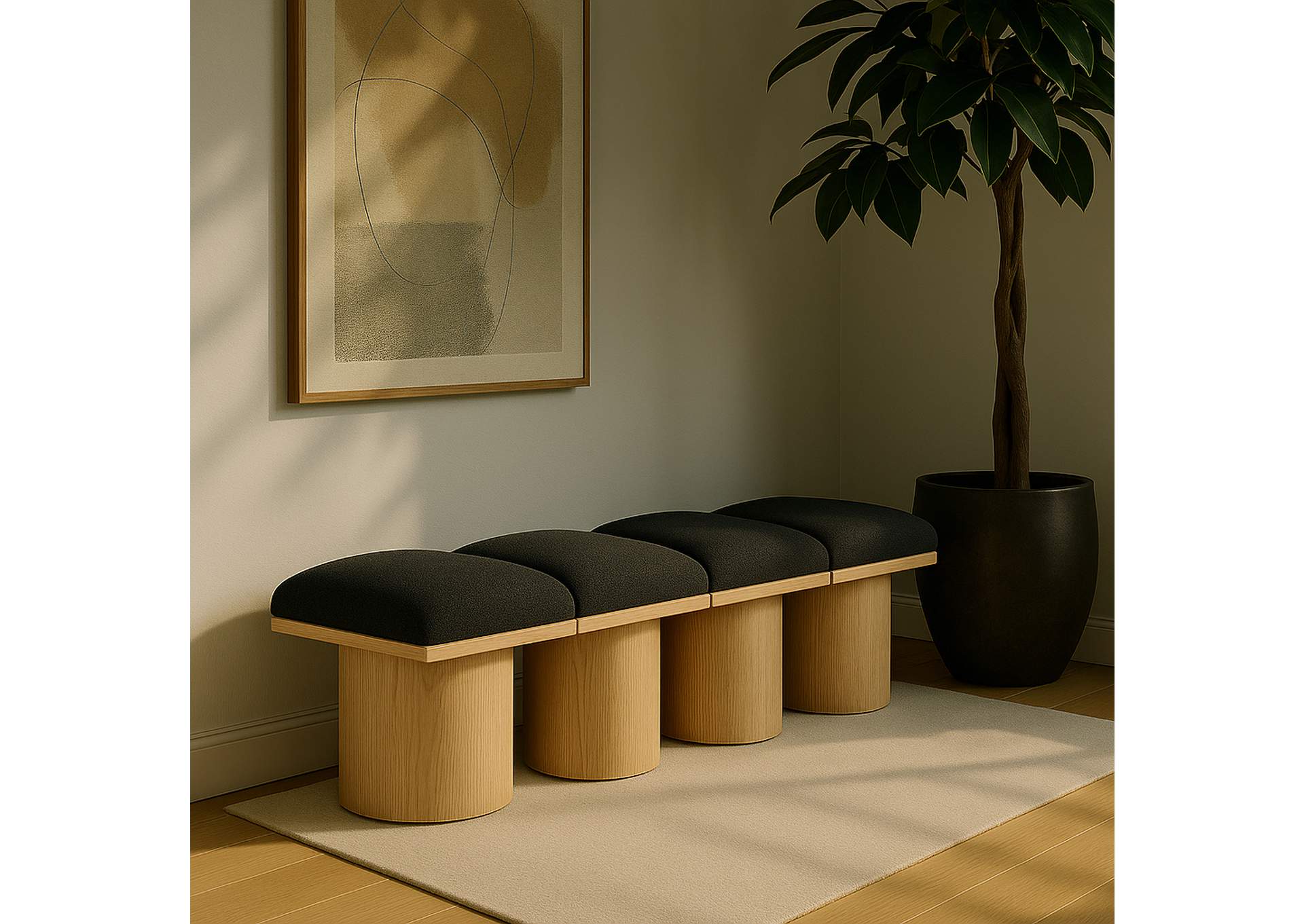 Pavilion Black Boucle Fabric Bench,Meridian Furniture