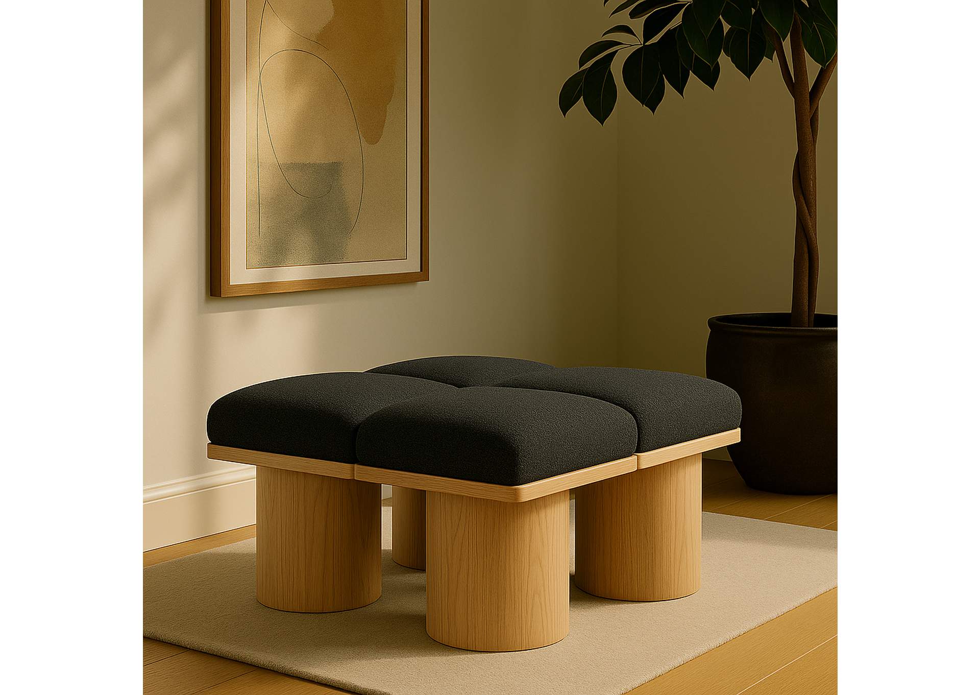 Pavilion Black Boucle Fabric Bench,Meridian Furniture