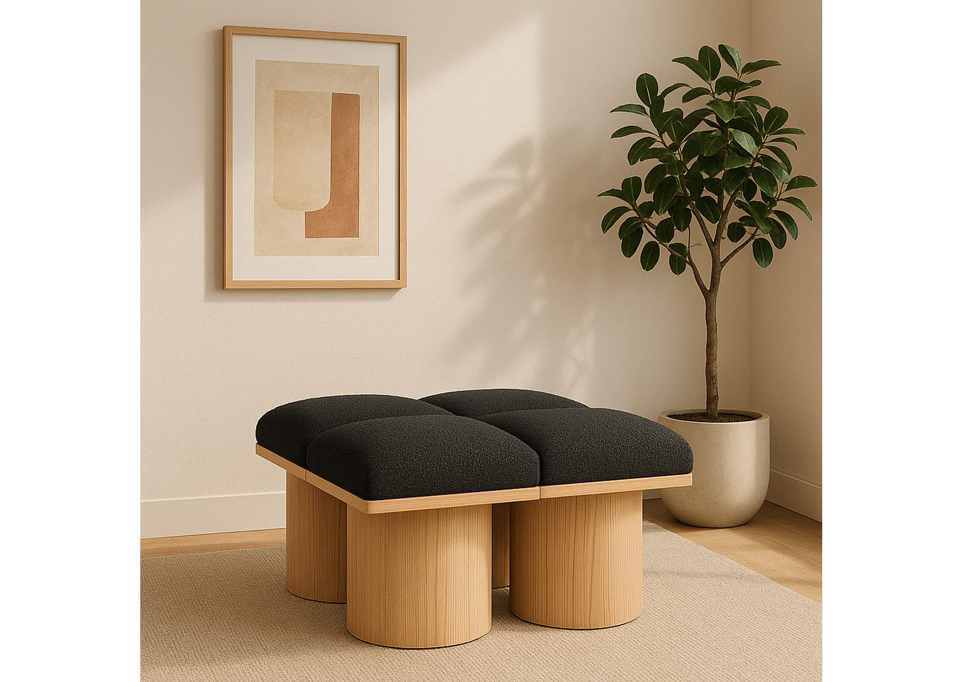 Pavilion Black Boucle Fabric Bench,Meridian Furniture