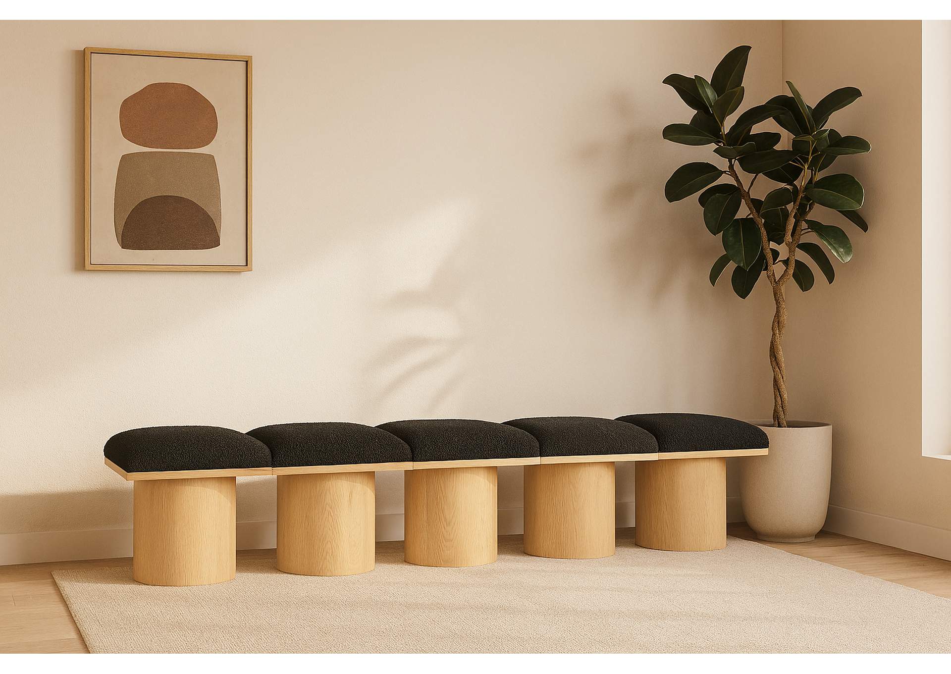 Pavilion Black Boucle Fabric Bench,Meridian Furniture