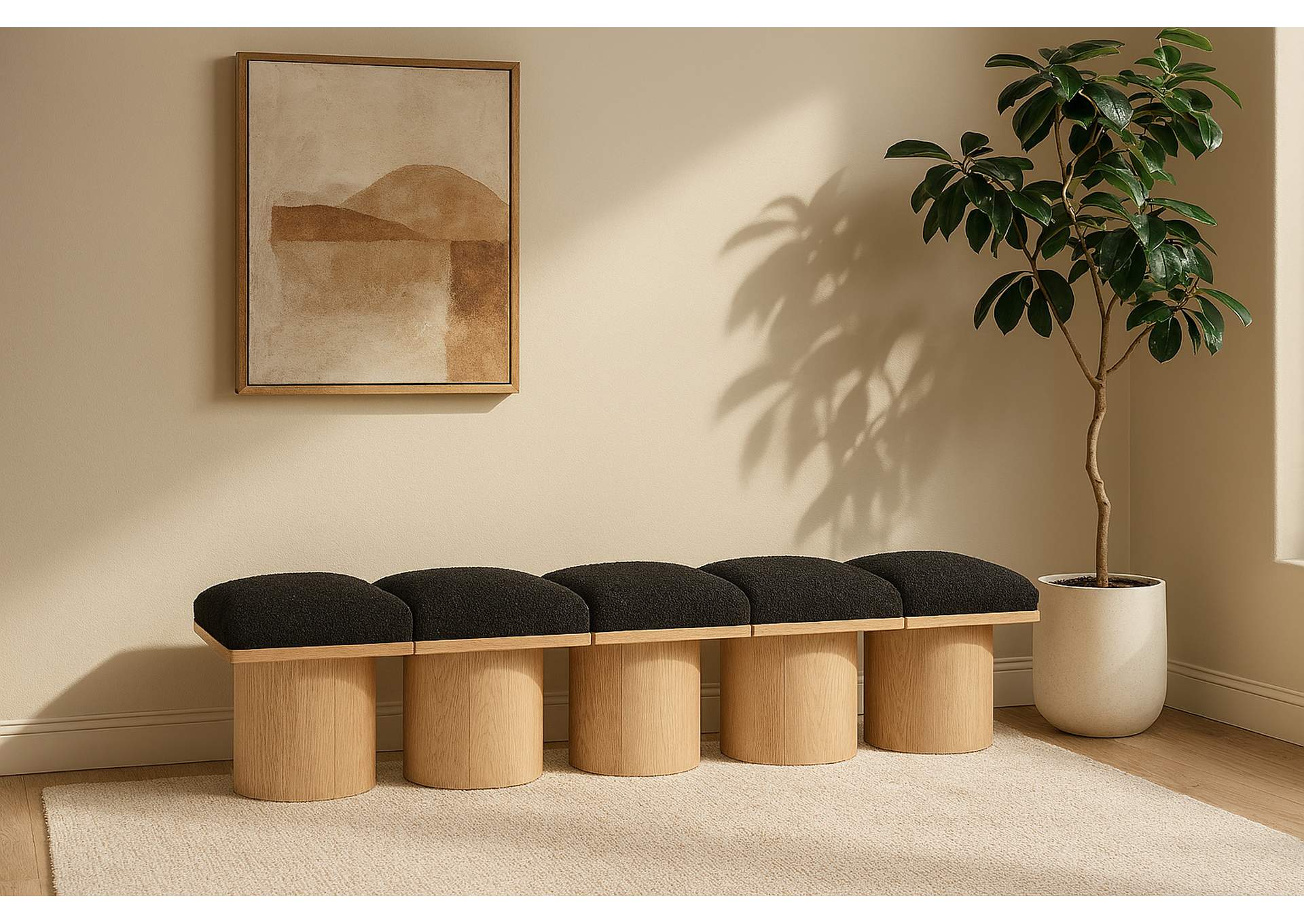 Pavilion Black Boucle Fabric Bench,Meridian Furniture