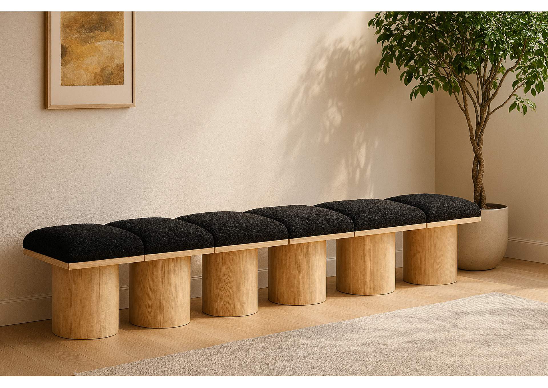 Pavilion Black Boucle Fabric Bench,Meridian Furniture