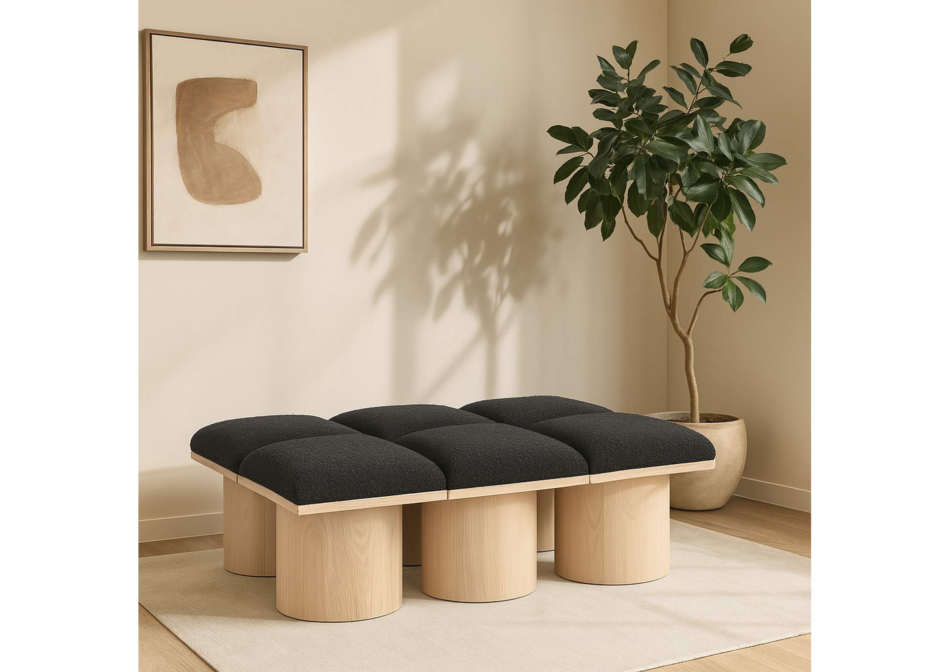 Pavilion Black Boucle Fabric Bench,Meridian Furniture