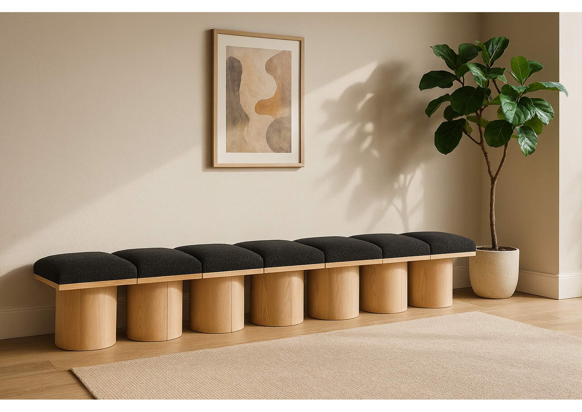 Pavilion Black Boucle Fabric Bench,Meridian Furniture