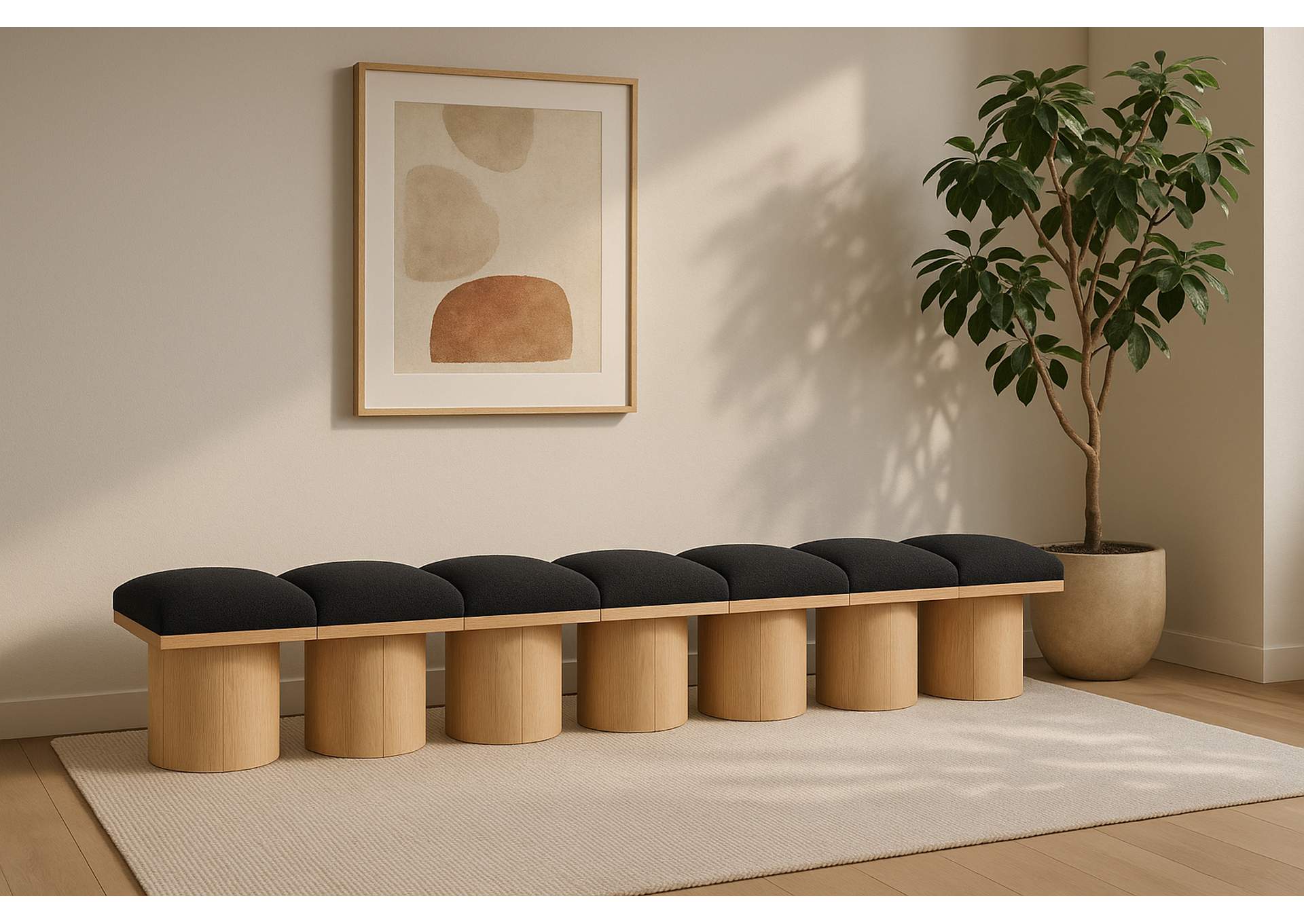 Pavilion Black Boucle Fabric Bench,Meridian Furniture