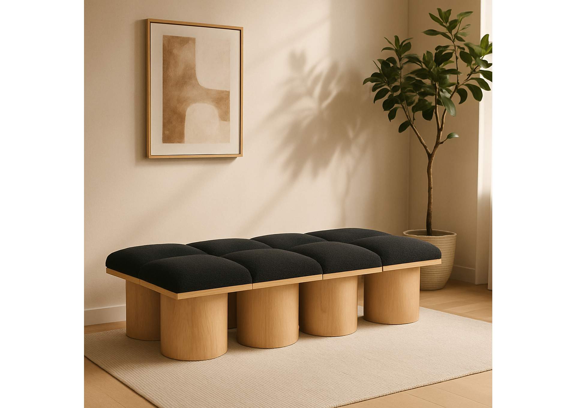 Pavilion Black Boucle Fabric Bench,Meridian Furniture