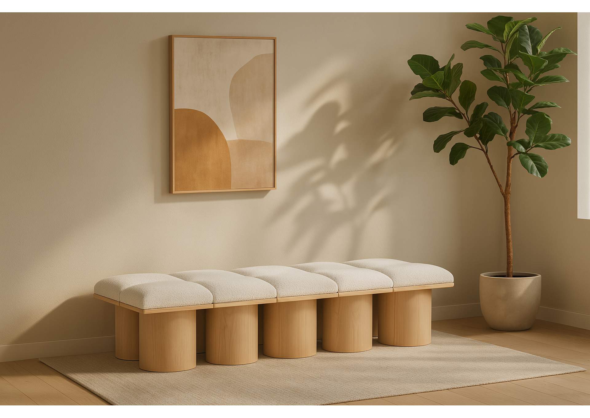 Pavilion Cream Boucle Fabric Bench,Meridian Furniture