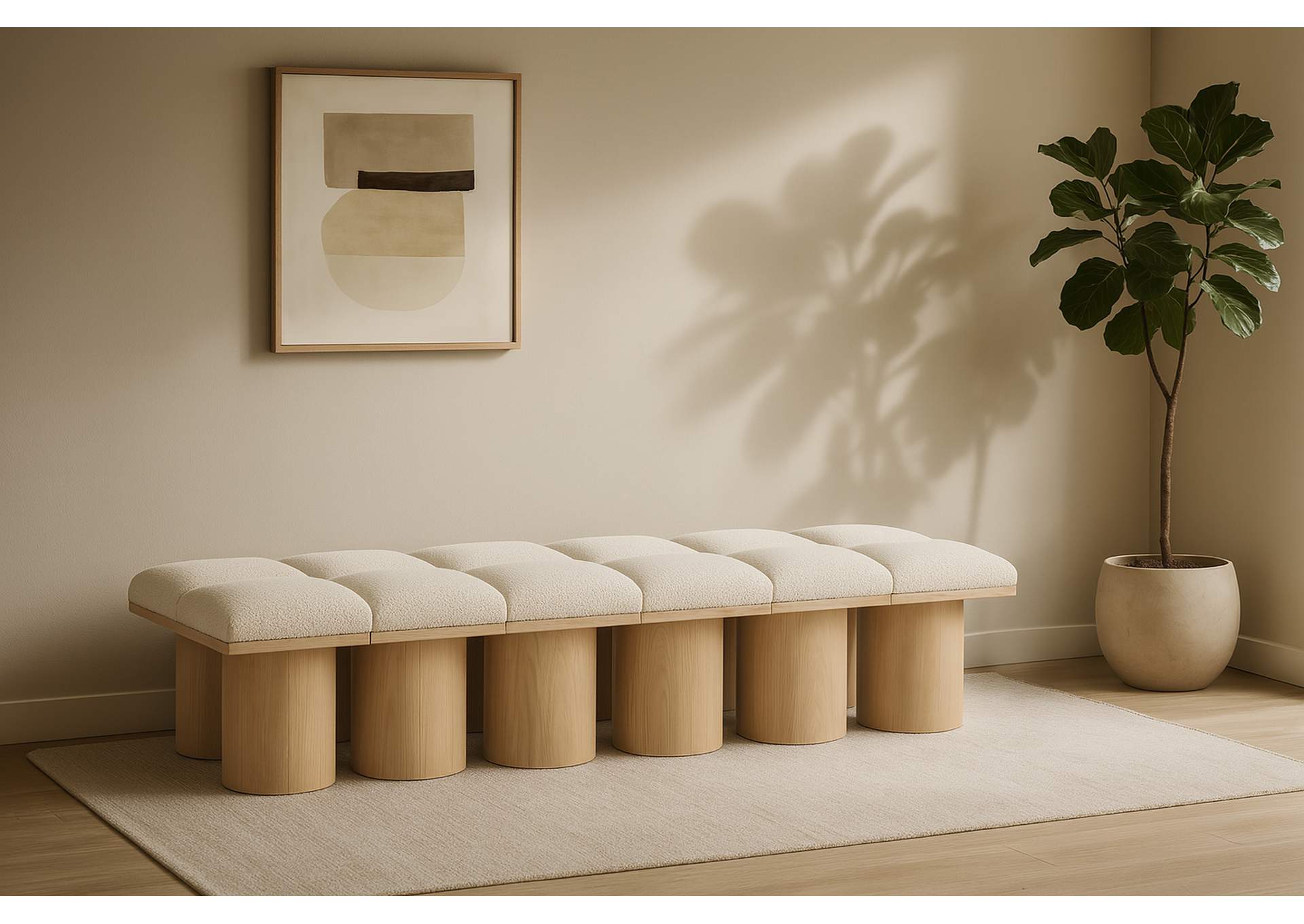 Pavilion Cream Boucle Fabric Bench,Meridian Furniture