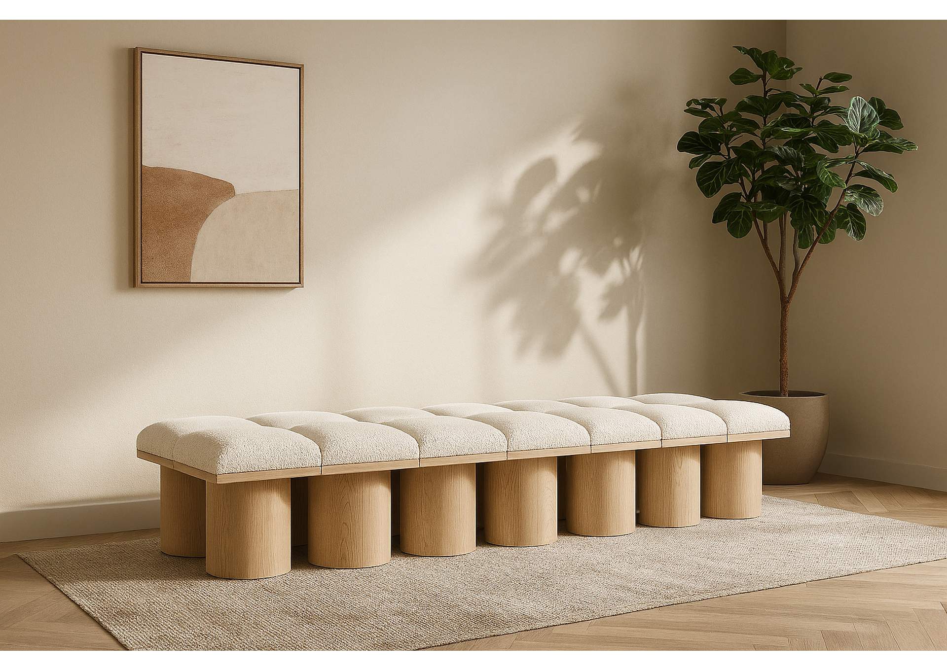 Pavilion Cream Boucle Fabric Bench,Meridian Furniture