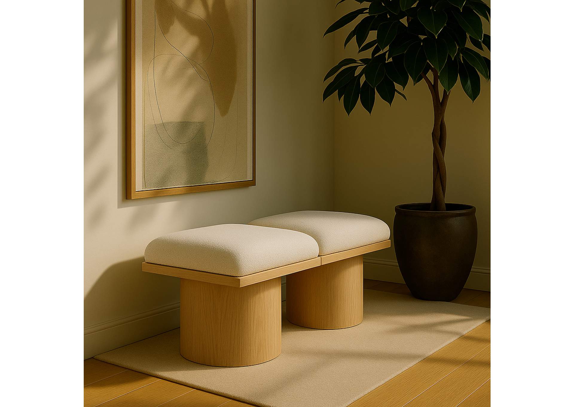 Pavilion Cream Boucle Fabric Bench,Meridian Furniture