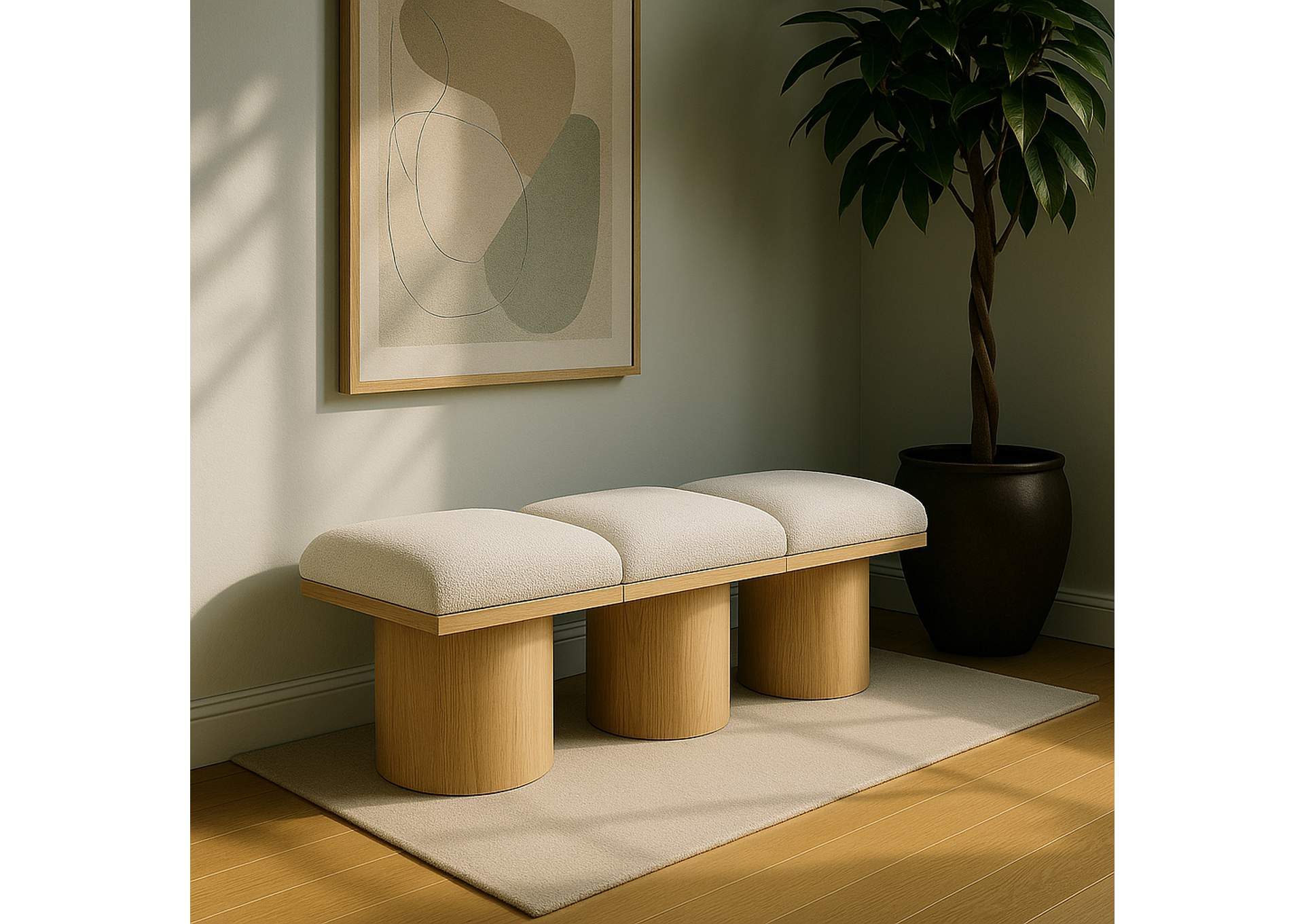 Pavilion Cream Boucle Fabric Bench,Meridian Furniture