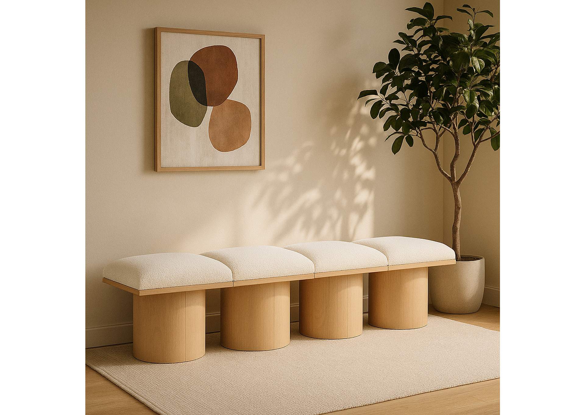 Pavilion Cream Boucle Fabric Bench,Meridian Furniture