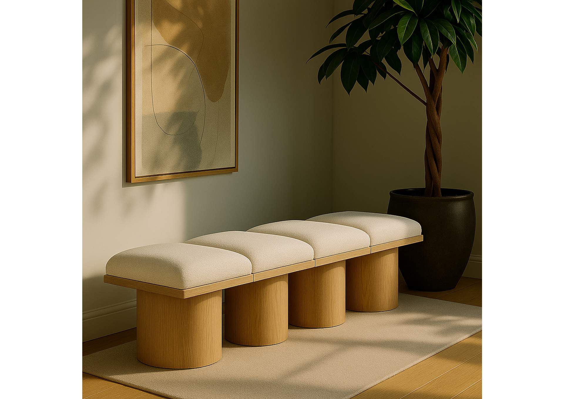 Pavilion Cream Boucle Fabric Bench,Meridian Furniture