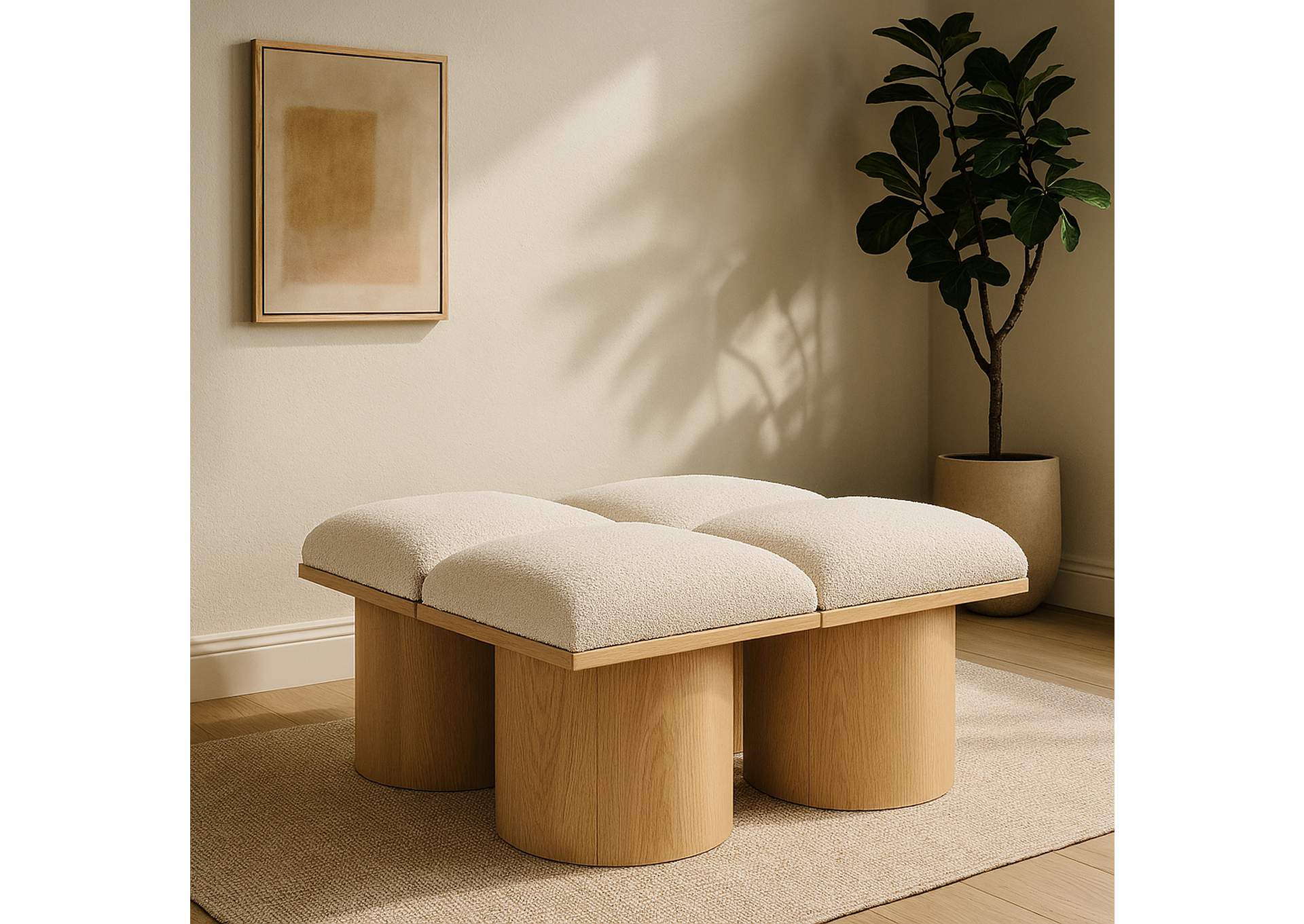 Pavilion Cream Boucle Fabric Bench,Meridian Furniture