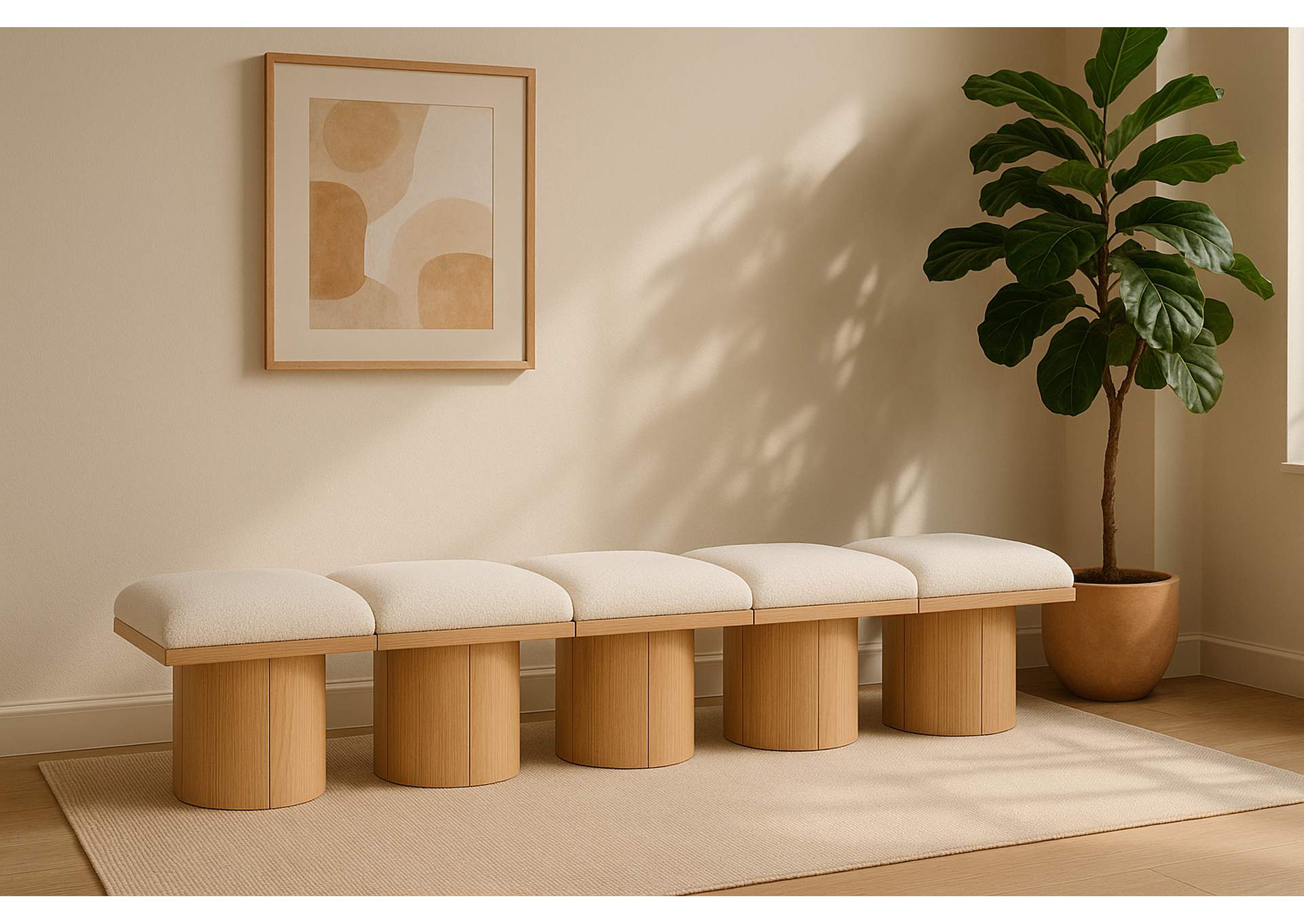 Pavilion Cream Boucle Fabric Bench,Meridian Furniture