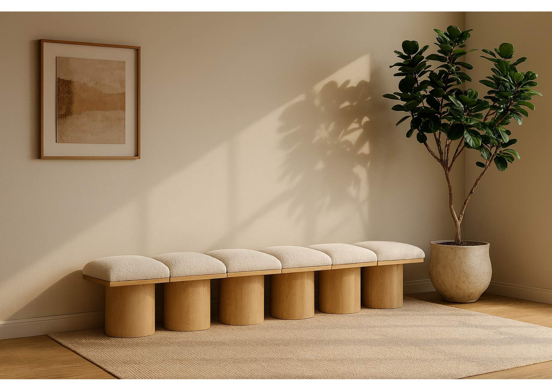 Pavilion Cream Boucle Fabric Bench,Meridian Furniture