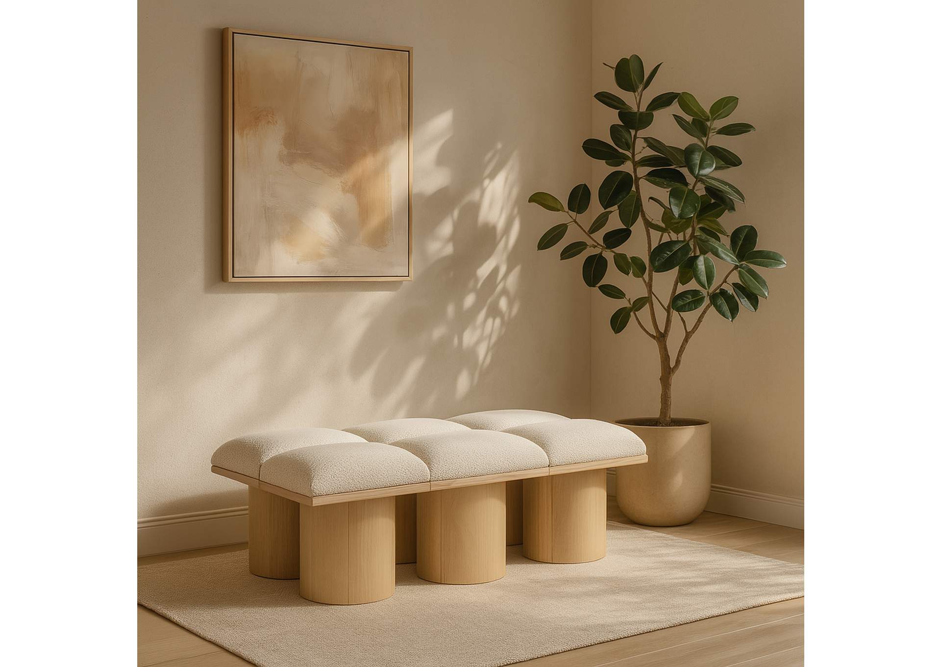 Pavilion Cream Boucle Fabric Bench,Meridian Furniture