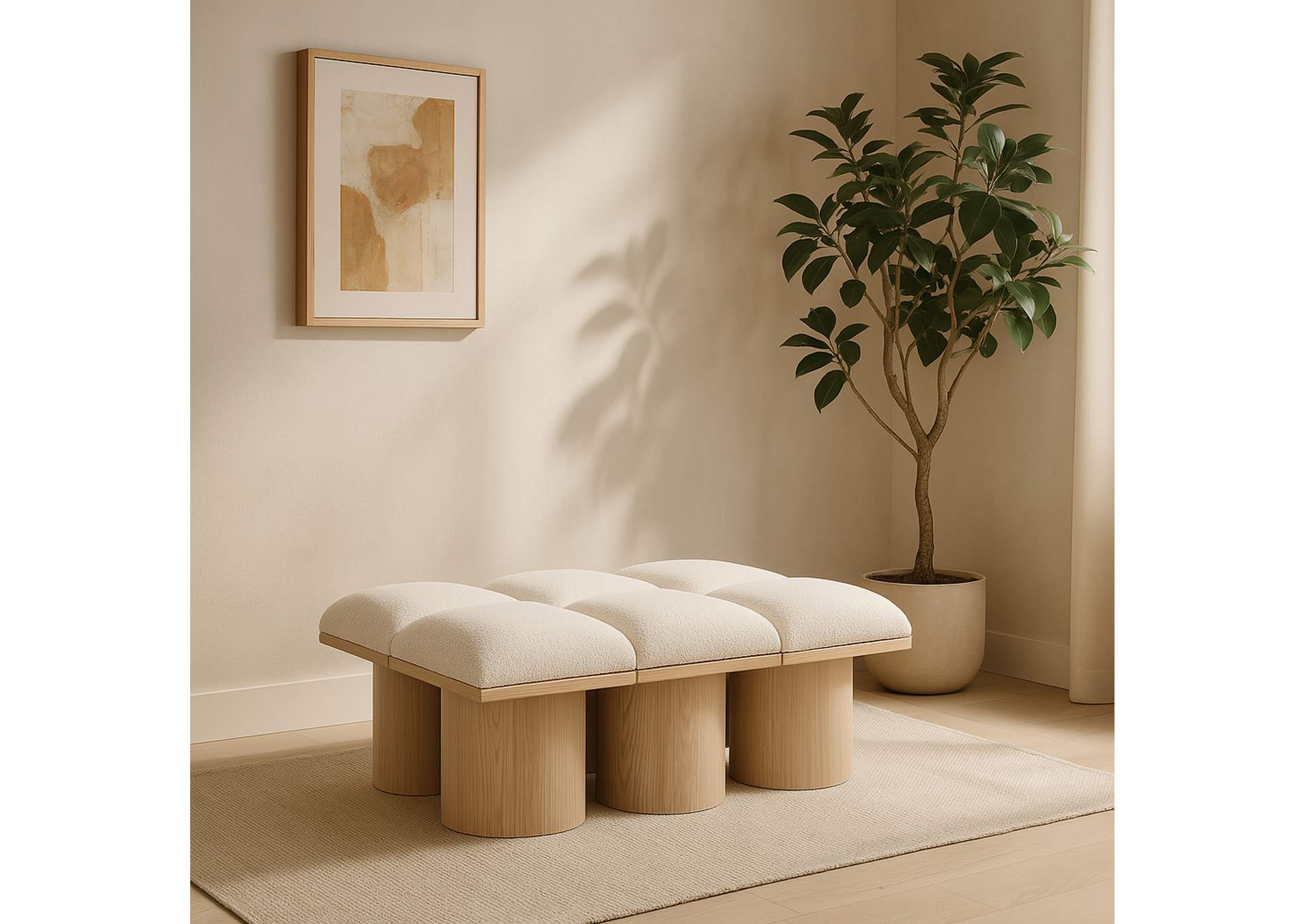 Pavilion Cream Boucle Fabric Bench,Meridian Furniture