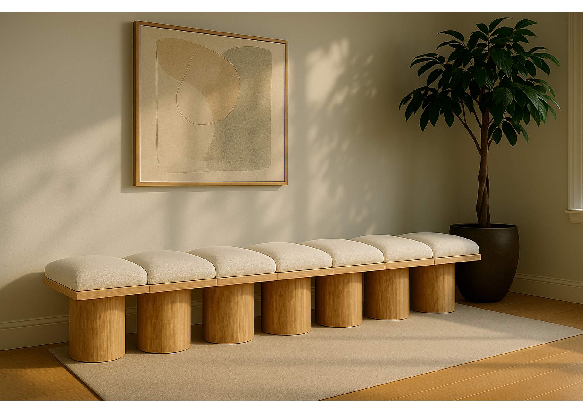 Pavilion Cream Boucle Fabric Bench,Meridian Furniture