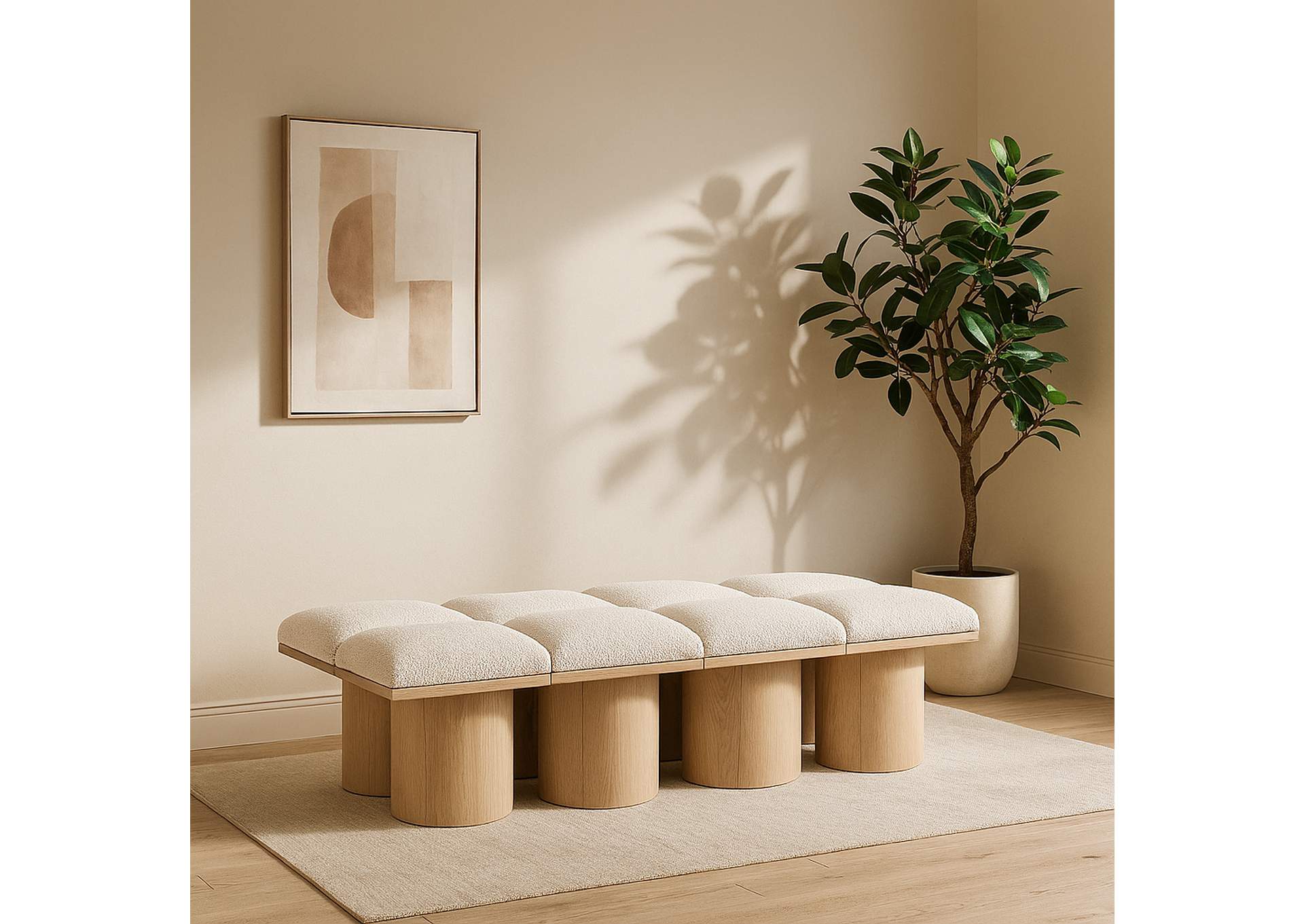 Pavilion Cream Boucle Fabric Bench,Meridian Furniture