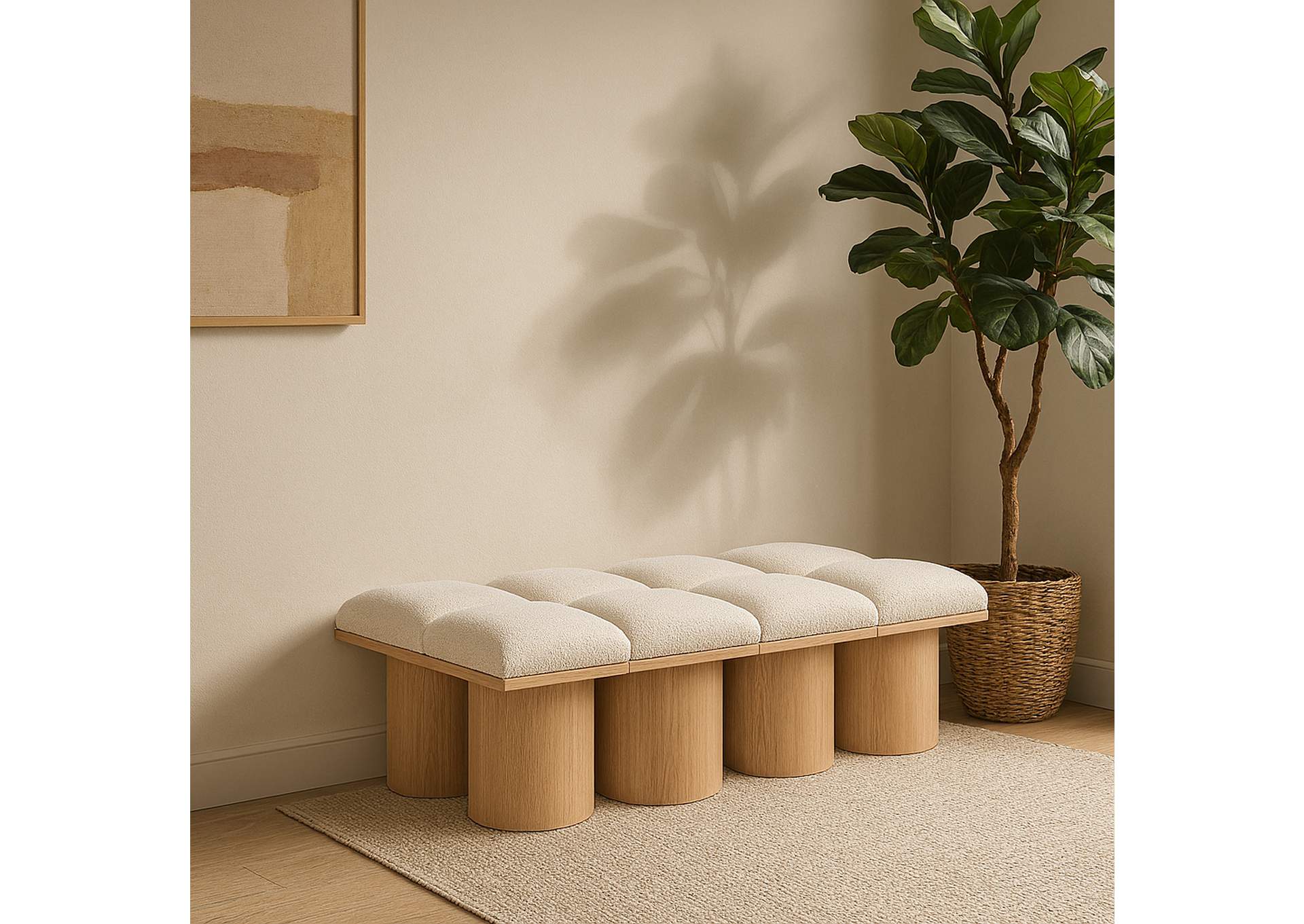 Pavilion Cream Boucle Fabric Bench,Meridian Furniture