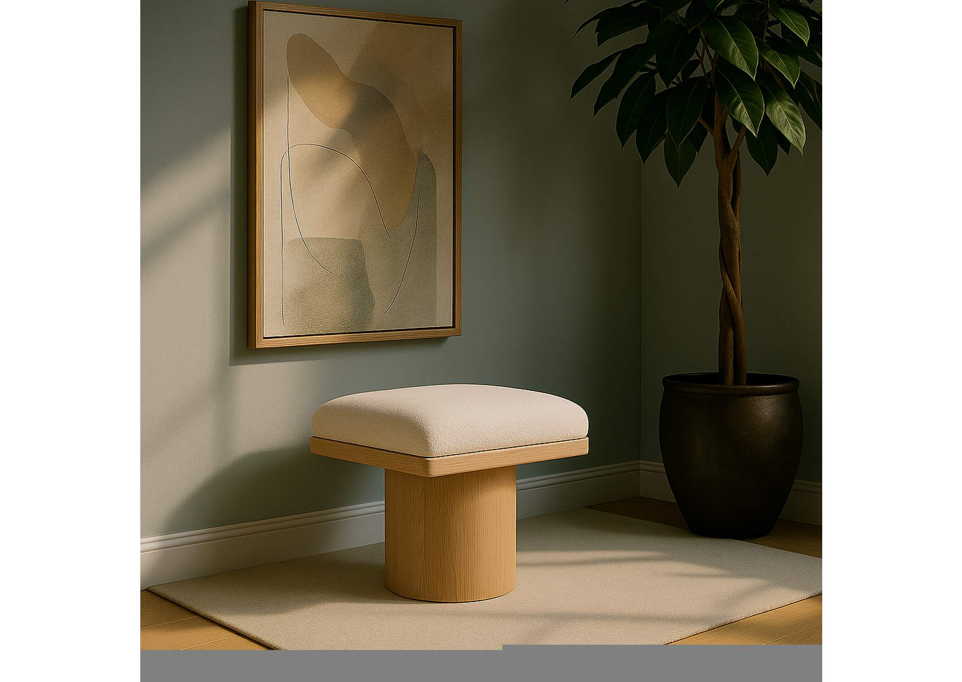 Pavilion Cream Boucle Fabric Bench - Stool,Meridian Furniture