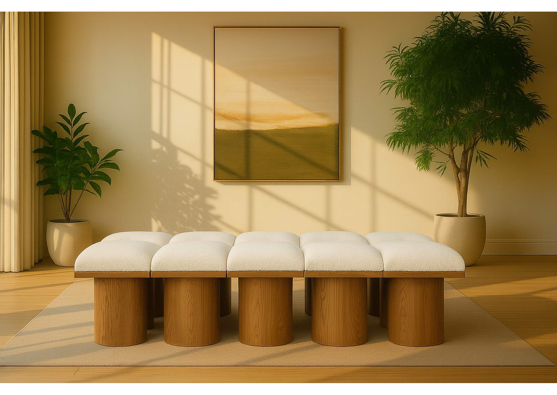 Pavilion Cream Boucle Fabric Bench,Meridian Furniture