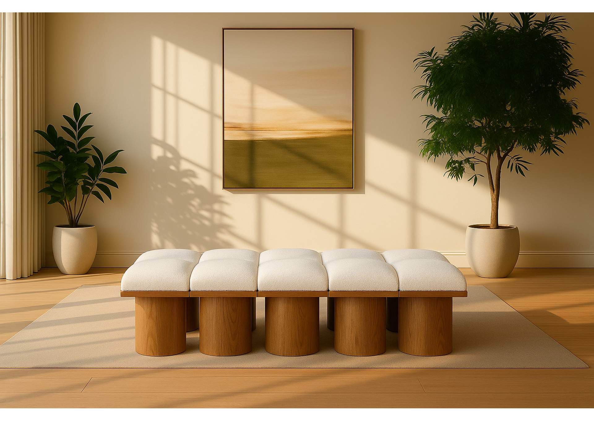 Pavilion Cream Boucle Fabric Bench,Meridian Furniture