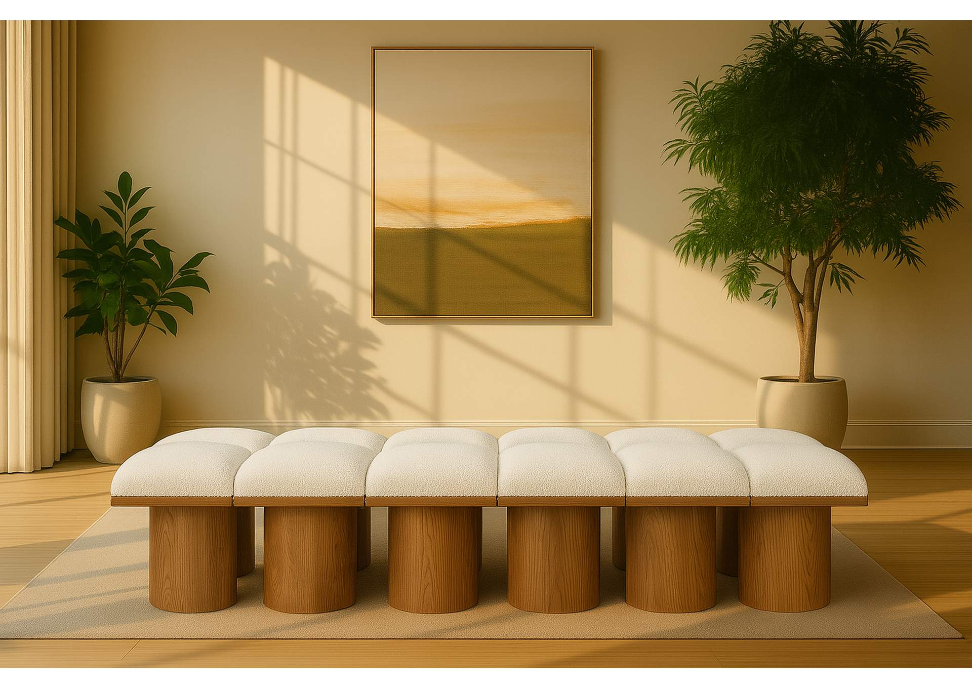 Pavilion Cream Boucle Fabric Bench,Meridian Furniture