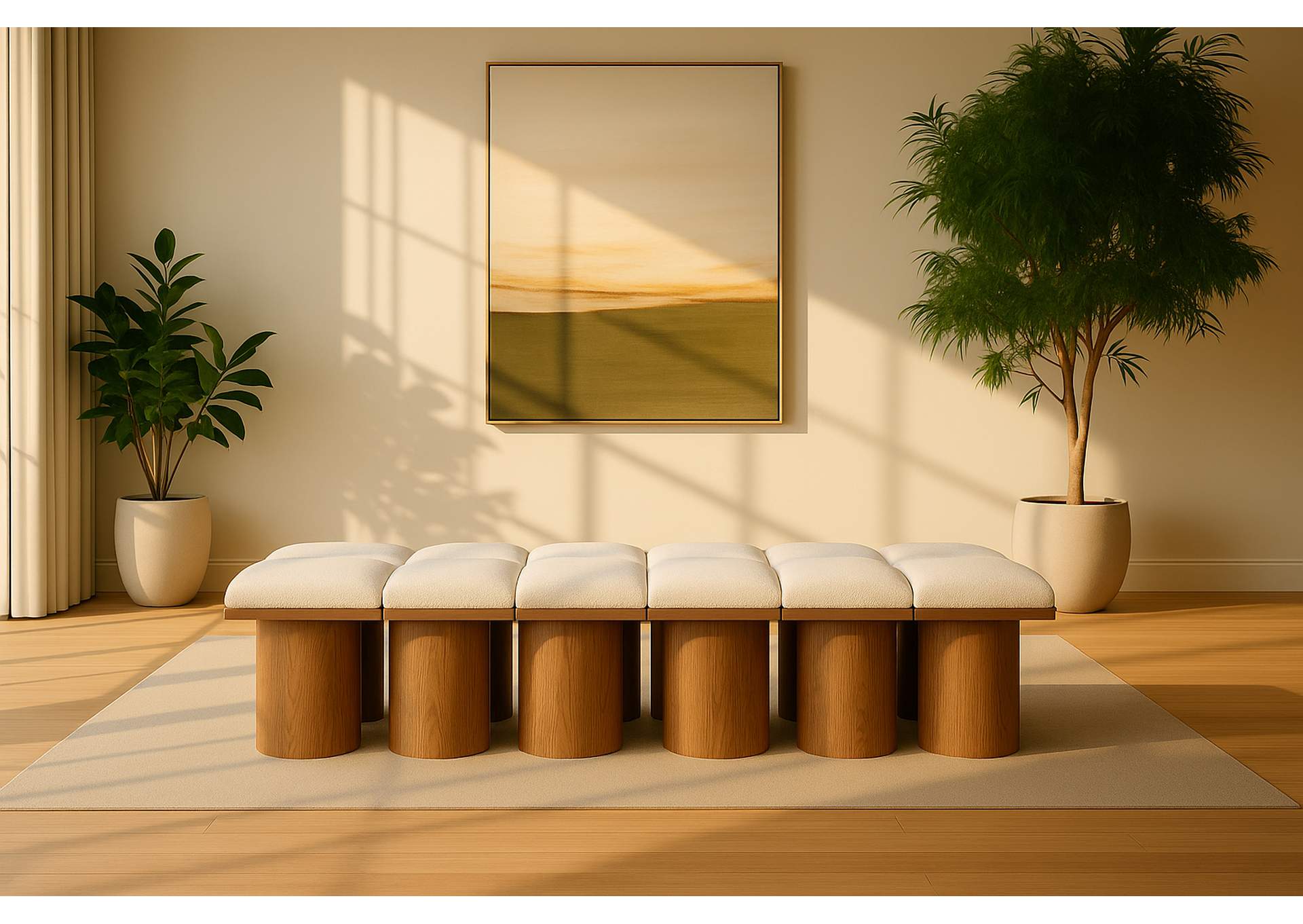 Pavilion Cream Boucle Fabric Bench,Meridian Furniture