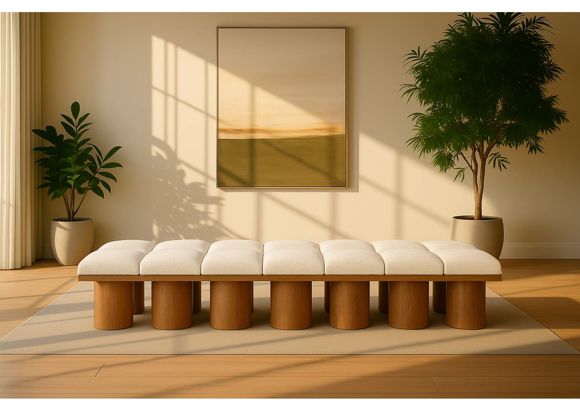 Pavilion Cream Boucle Fabric Bench,Meridian Furniture