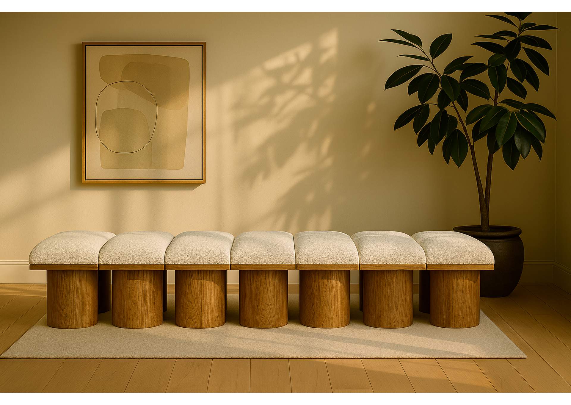 Pavilion Cream Boucle Fabric Bench,Meridian Furniture