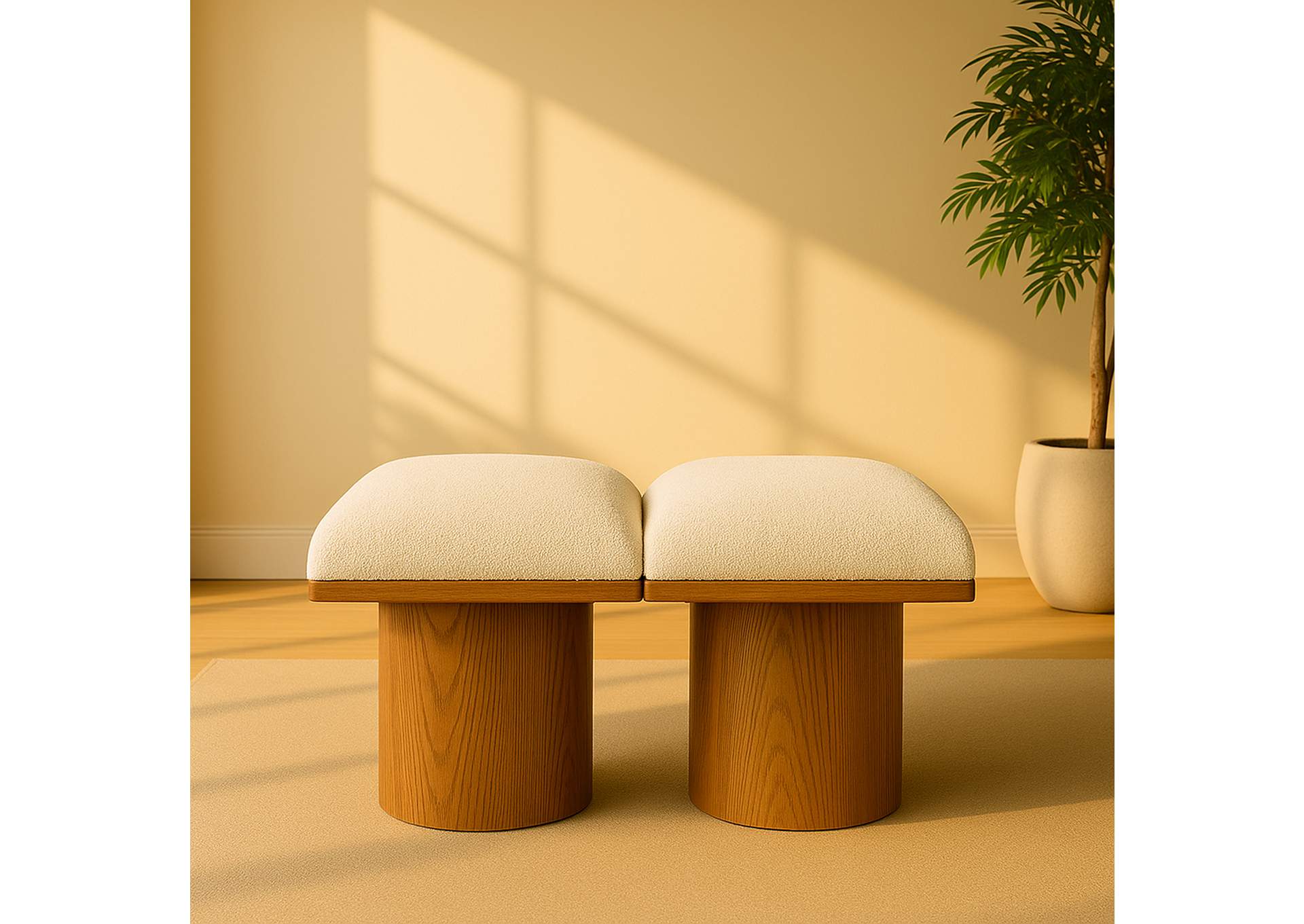 Pavilion Cream Boucle Fabric Bench,Meridian Furniture