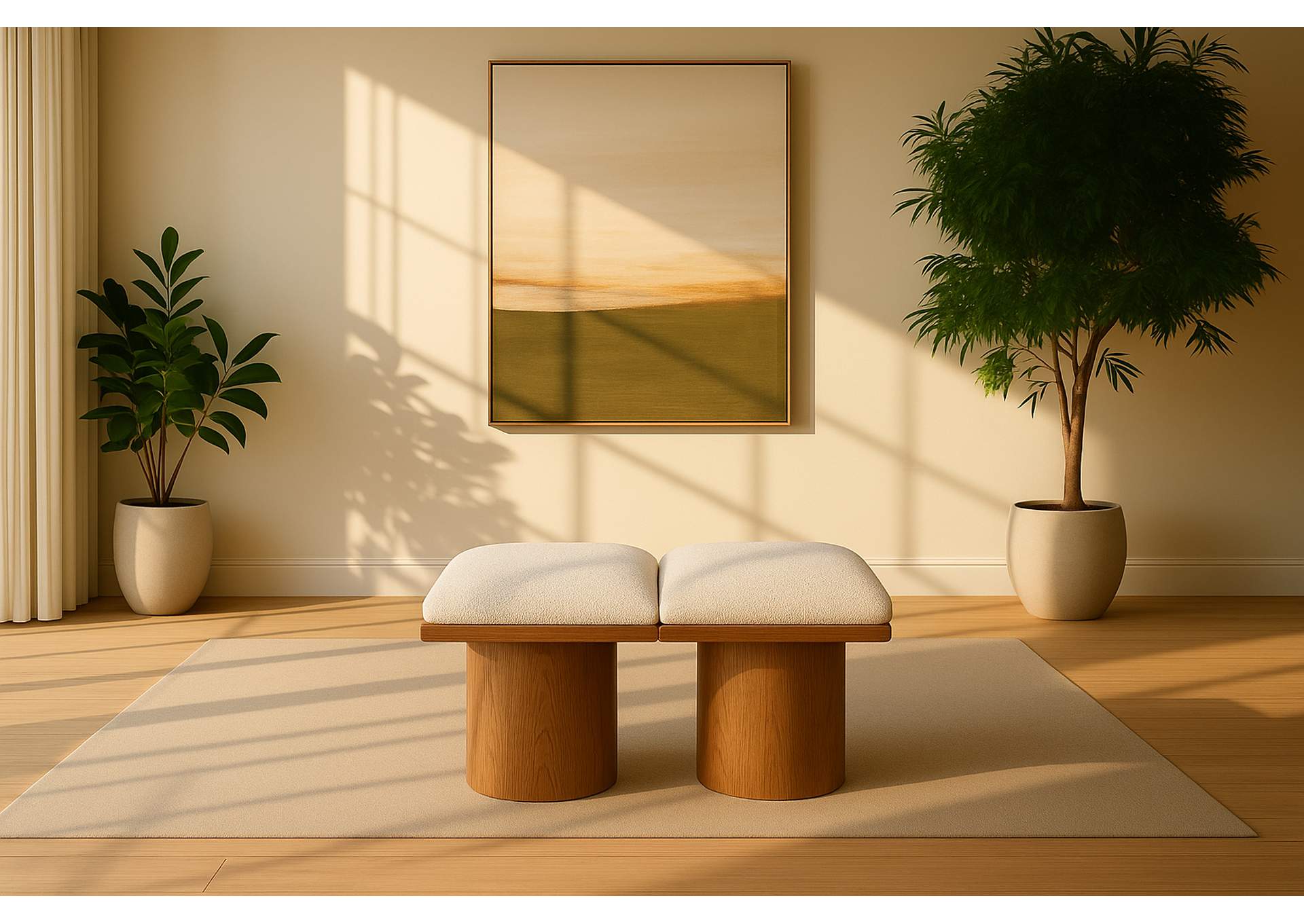 Pavilion Cream Boucle Fabric Bench,Meridian Furniture