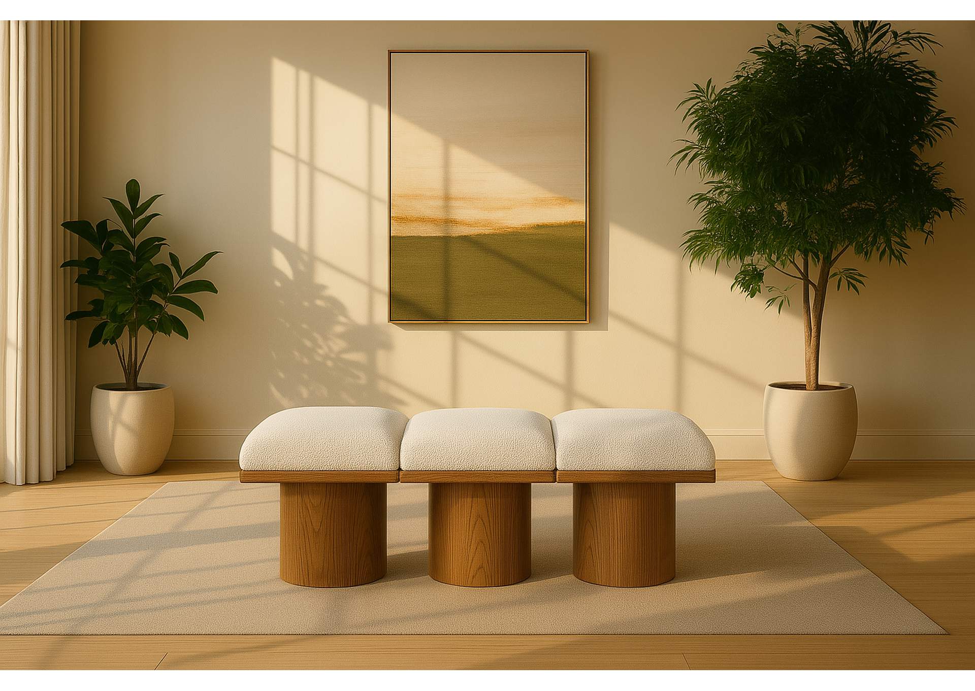 Pavilion Cream Boucle Fabric Bench,Meridian Furniture